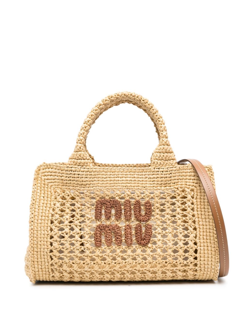 Miu Miu logo-embroidered Raffia Tote Bag