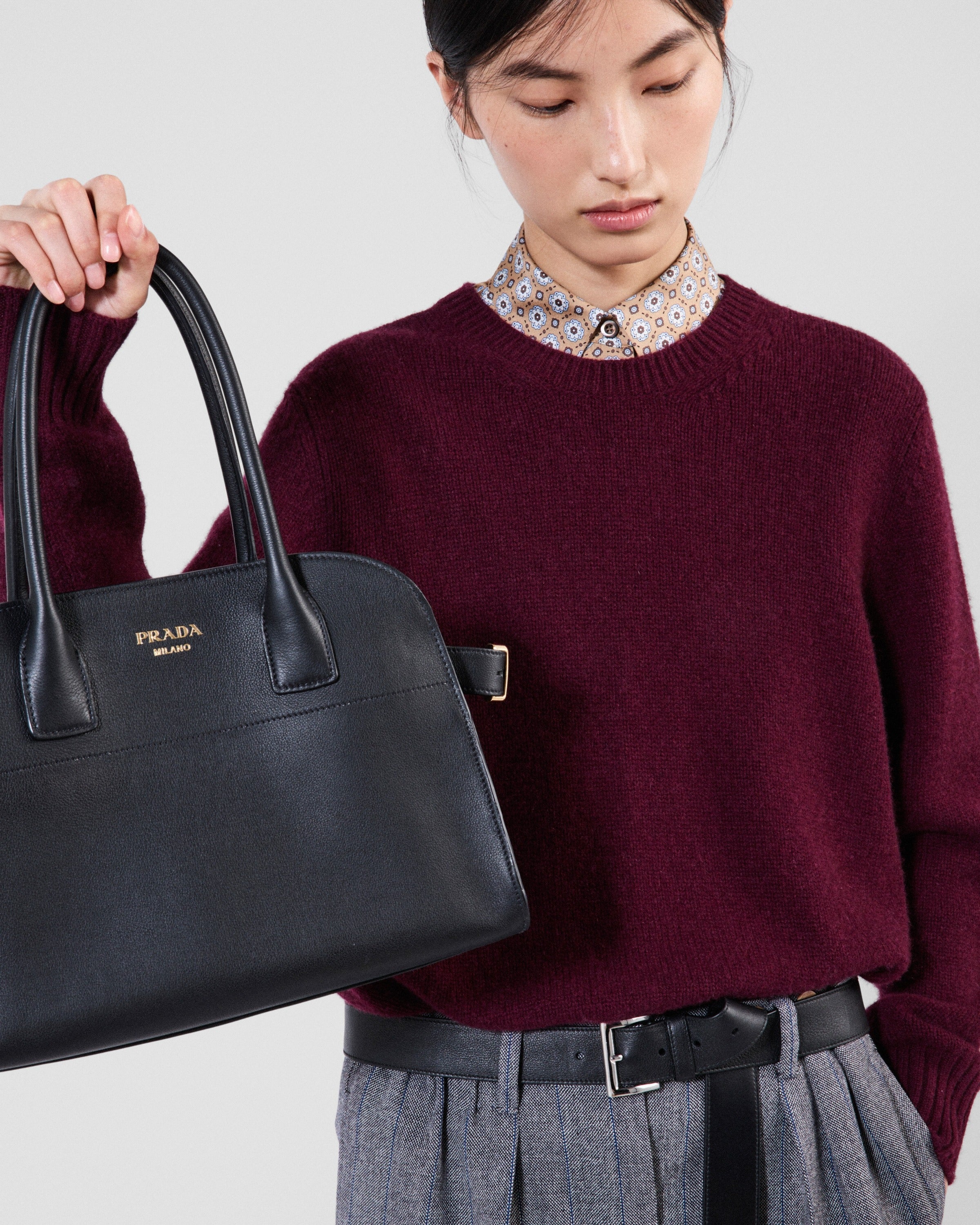 Wool and cashmere crew-neck sweater Amaranth Red/Maize Yellow