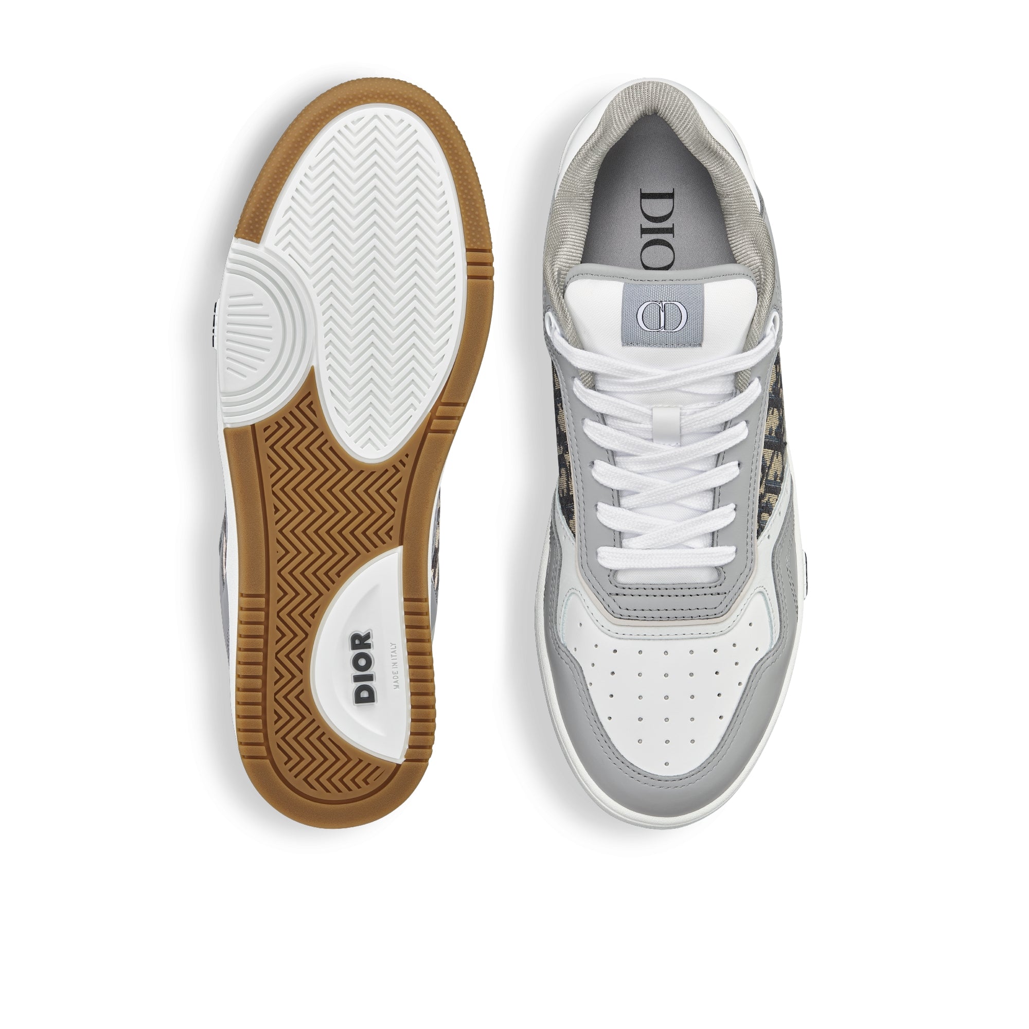 B27 Low-Top Sneaker - Gray and White Smooth Calfskin with Beige and Black Dior Oblique Jacquard