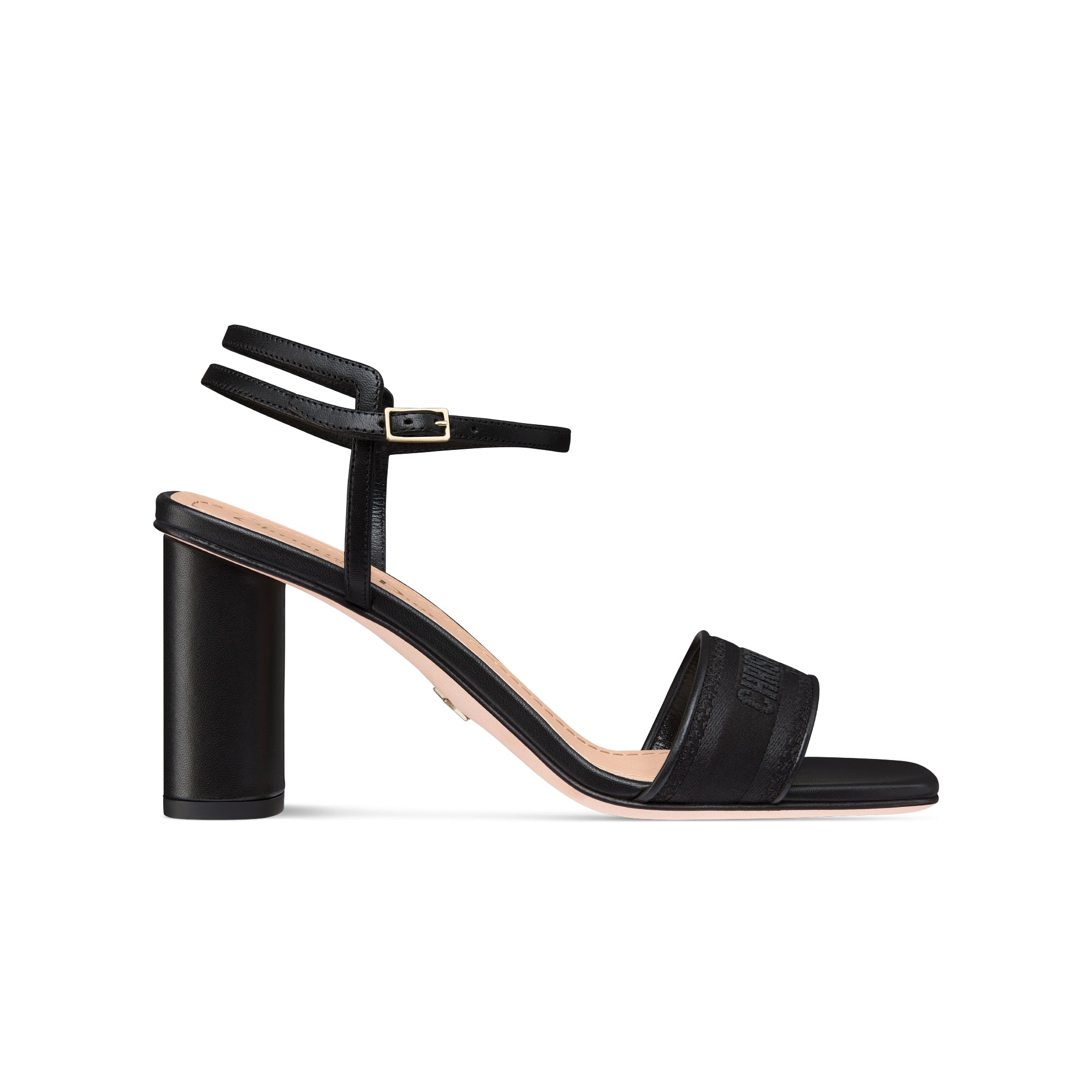 Dway Heeled Sandal - Black Embroidered Satin and Lambskin