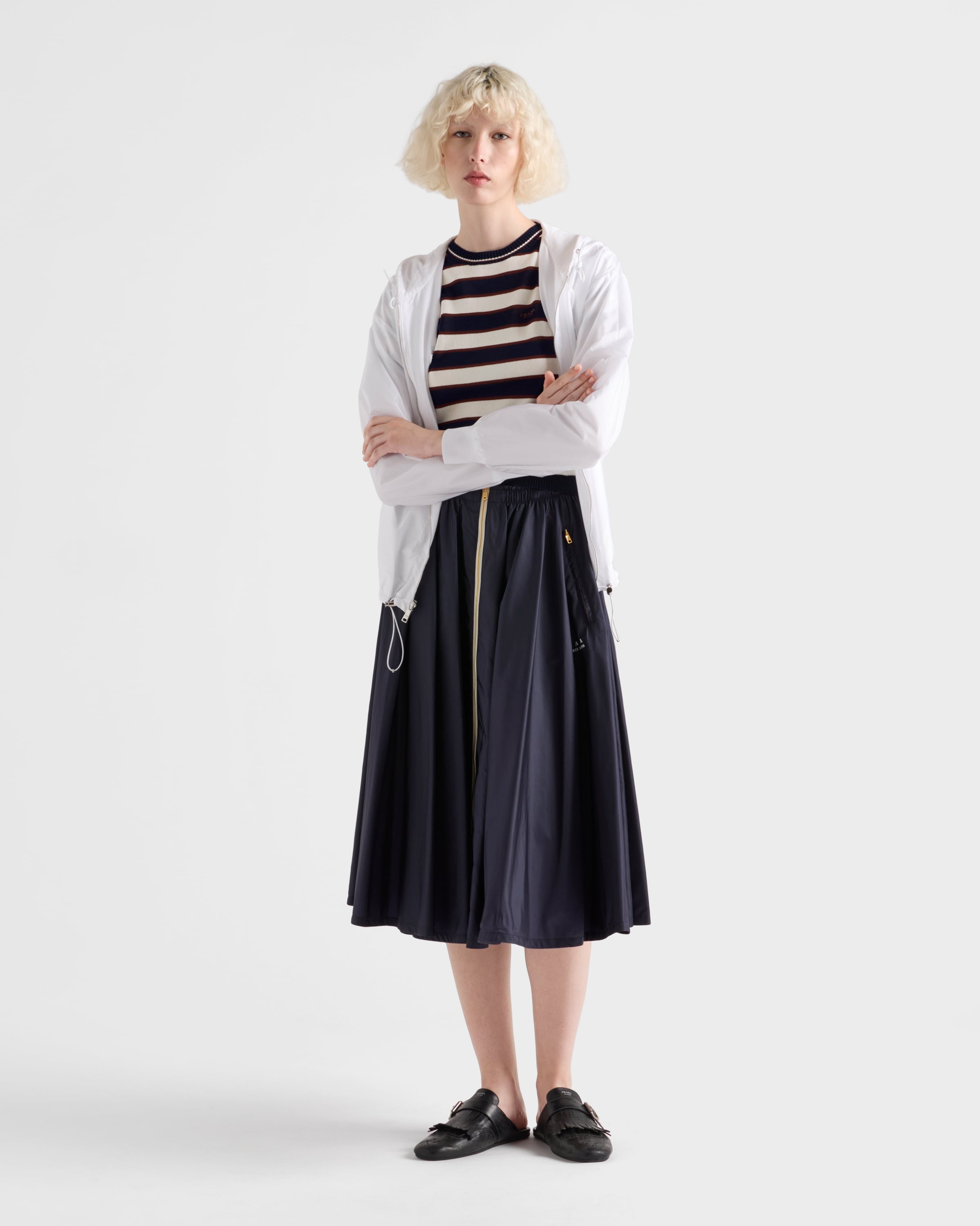 Striped crew-neck cotton sweater Navy Blue/Natural