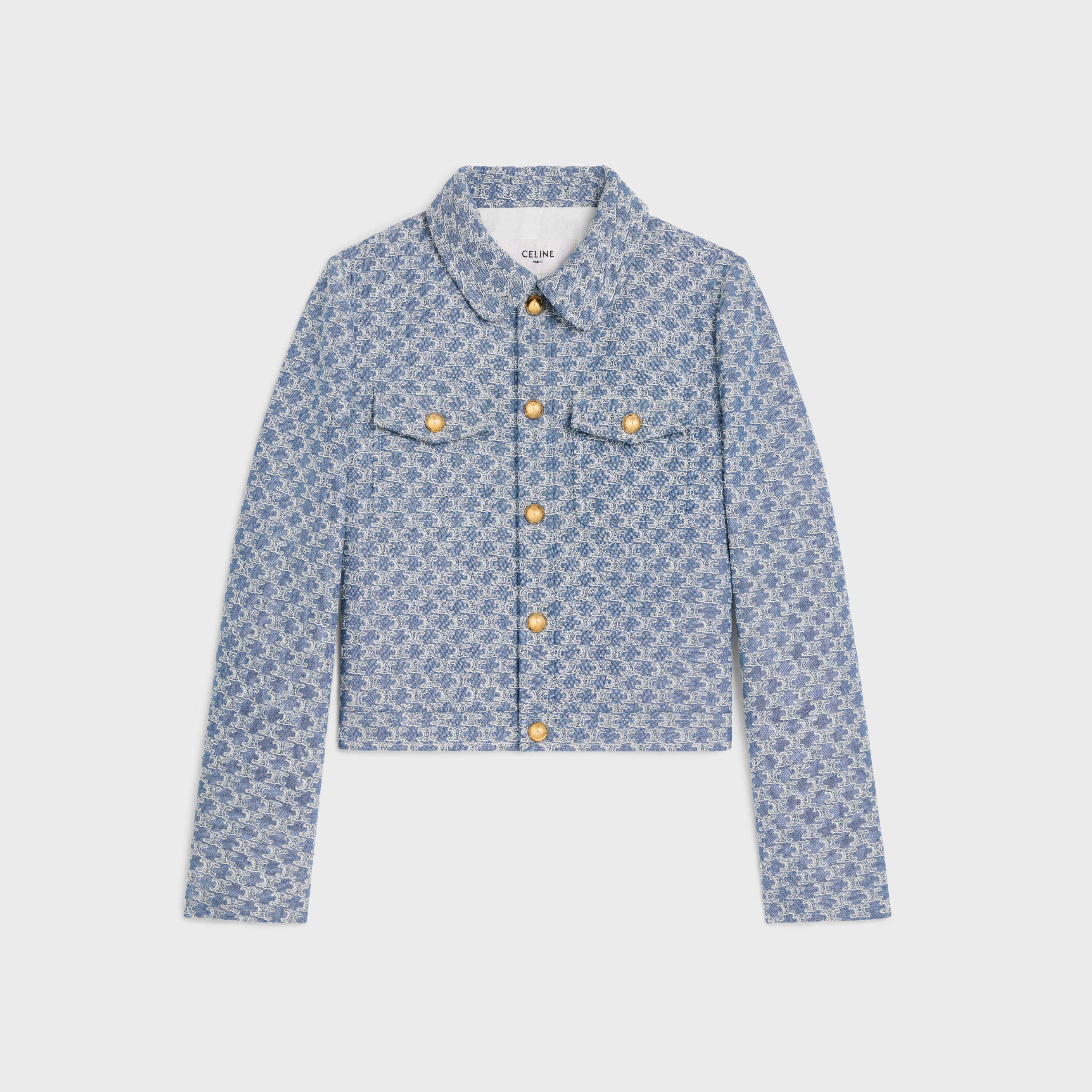 TRUCKER JACKET IN MONOGRAM CHAMBRAY COTTON - BLUE DENIM