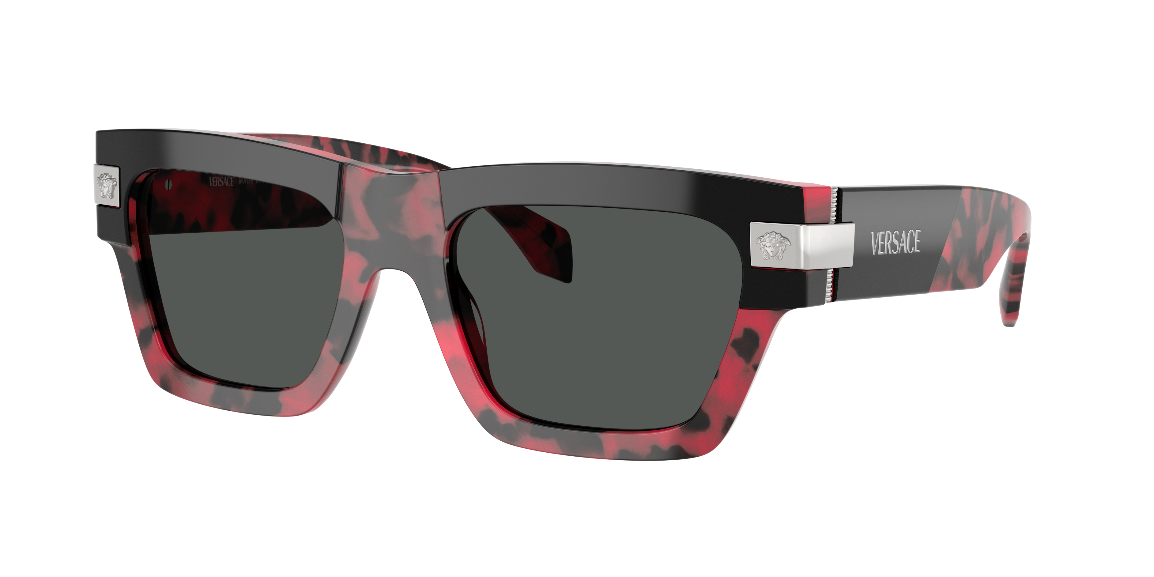 VERSACE VE4464 Top Black/Red Havana - Men Luxury Sunglasses, Dark Grey Lens