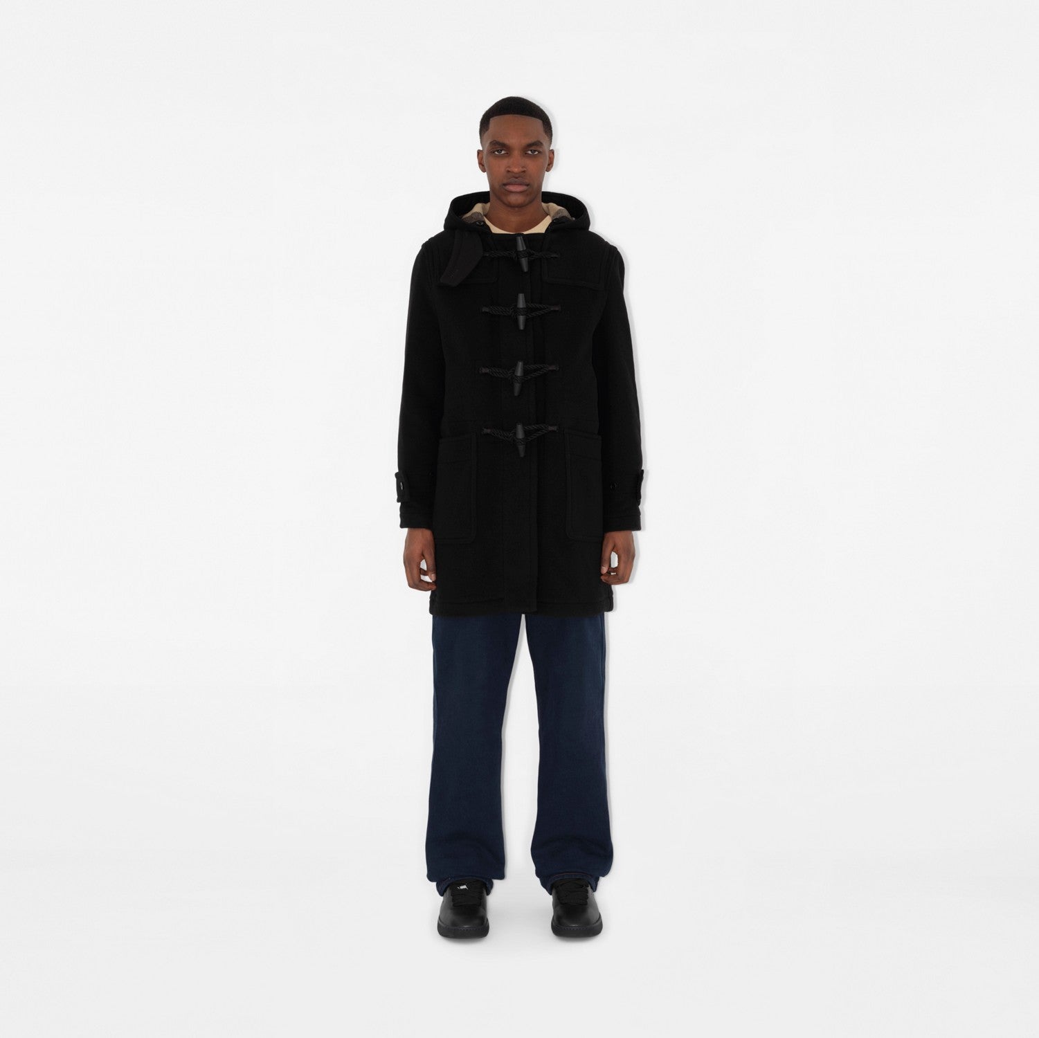 Wool Blend Duffle Coat - Black