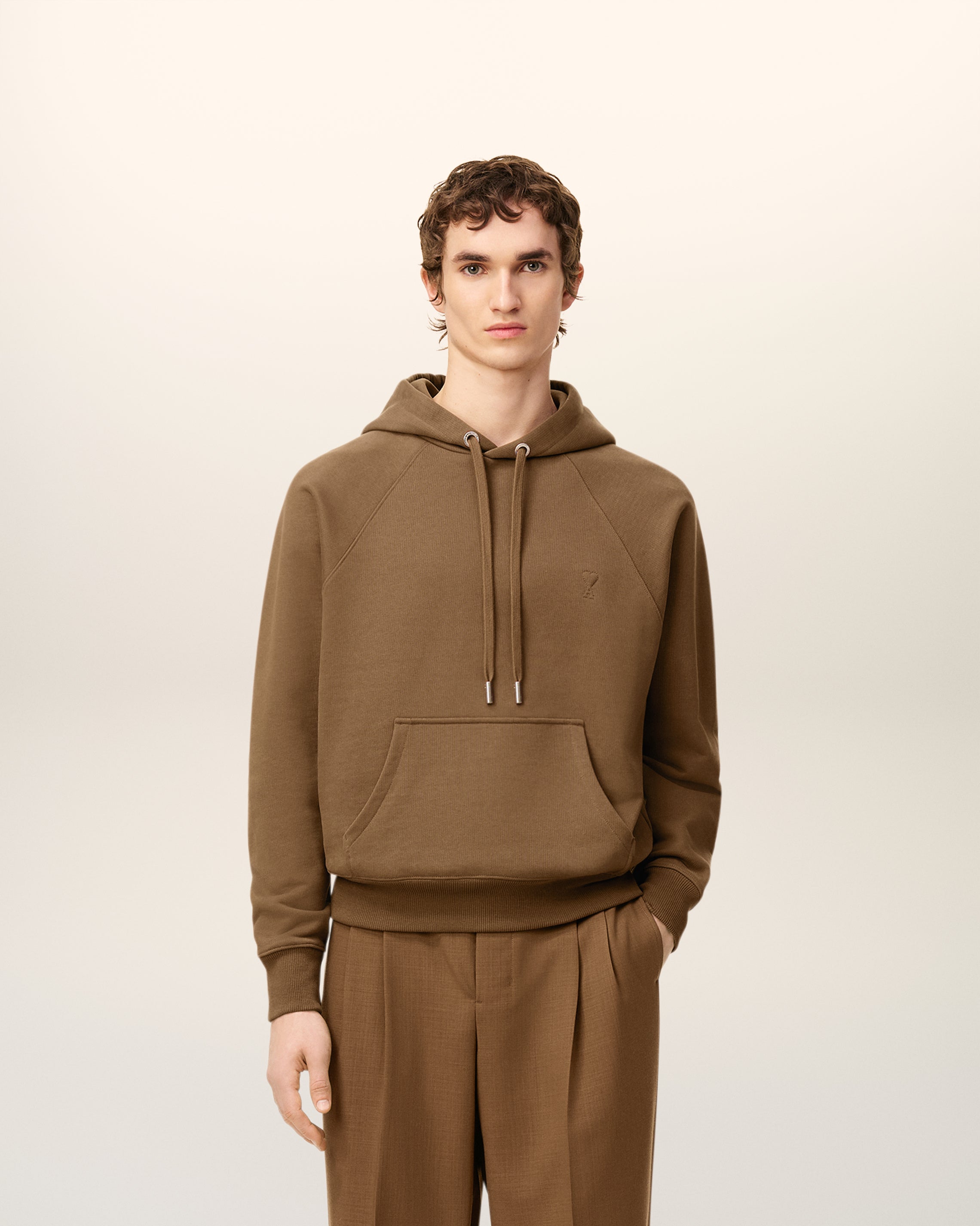Brown Cotton Ami De Coeur Hoodie HAZELNUT