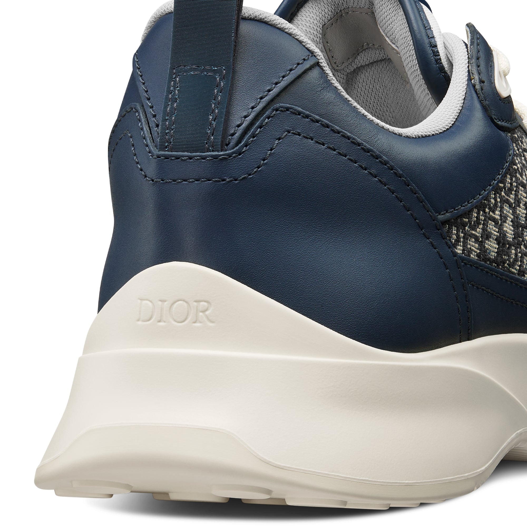 B25 Runner Sneaker - Navy Blue and Cream Smooth Calfskin with Beige and Black Dior Oblique Jacquard