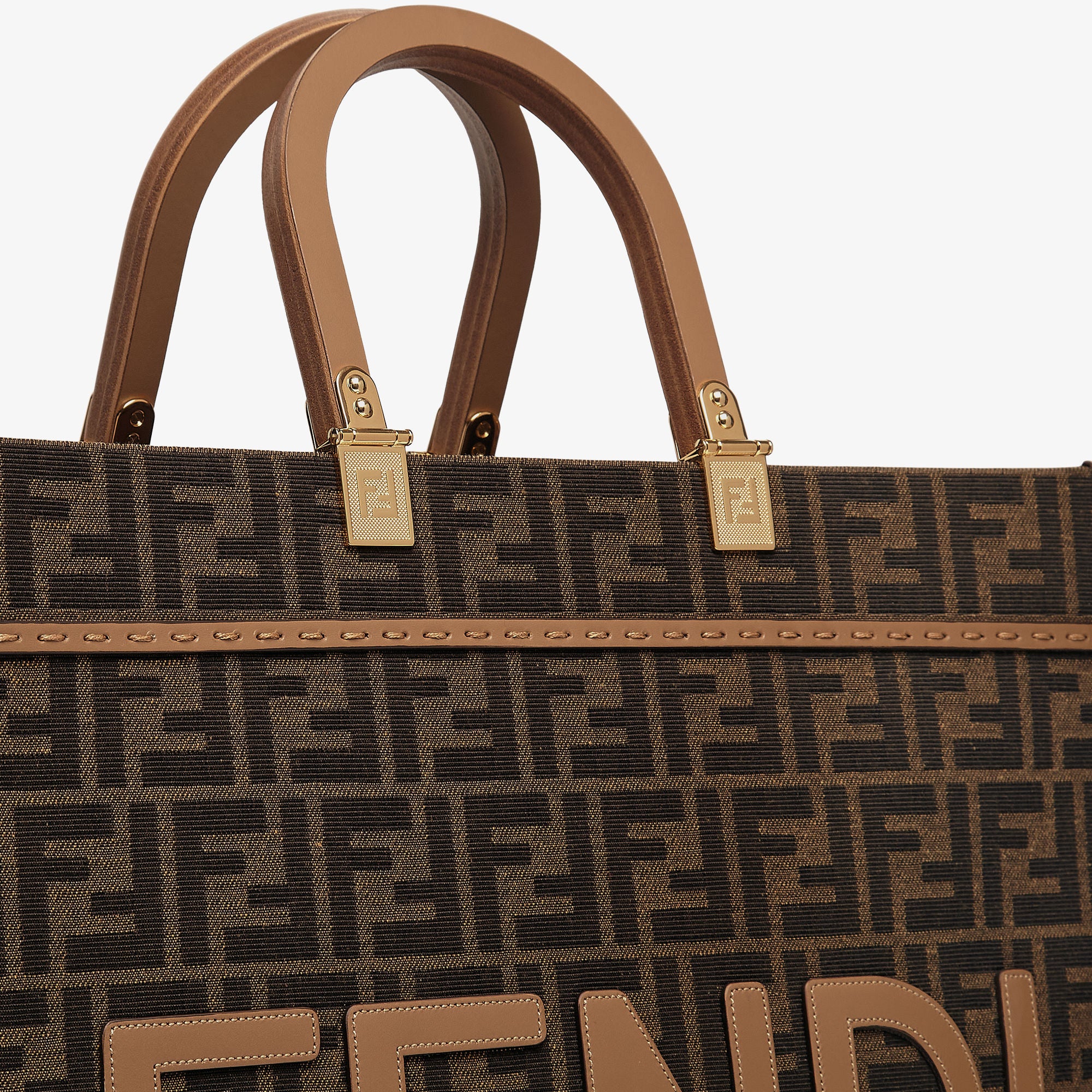 Fendi Sunshine Medium Brown FF jacquard fabric shopper