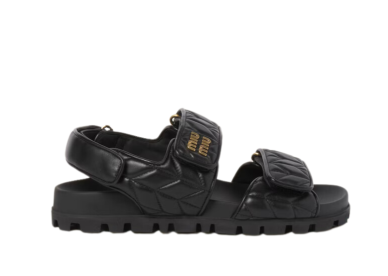 Miu Miu Sporty Matelassé Nappa Leather Sandals Black