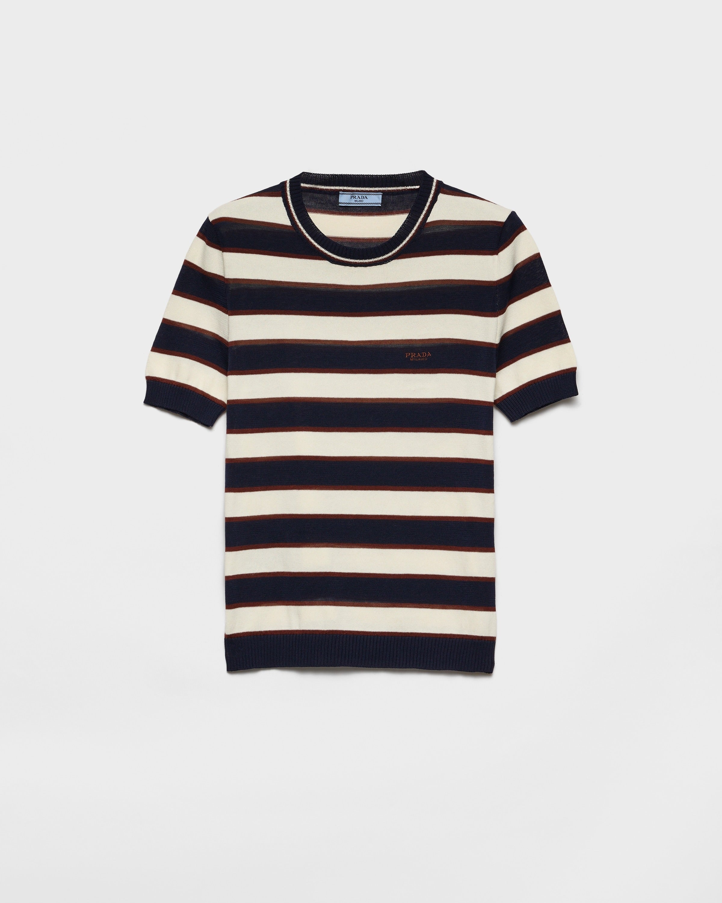 Striped crew-neck cotton sweater Navy Blue/Natural