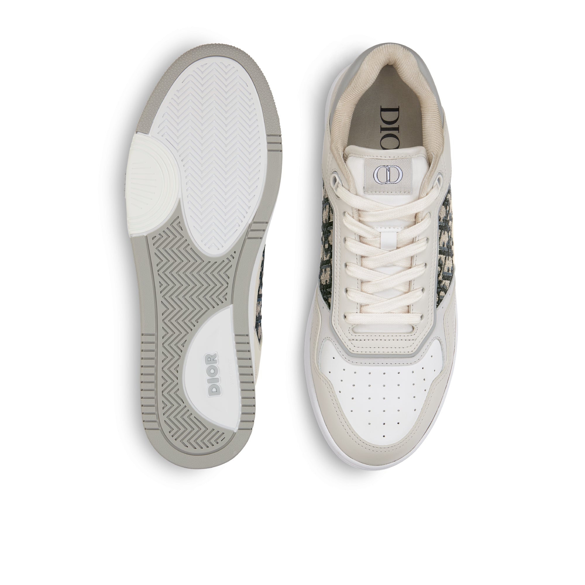 B27 Low-Top Sneaker - Cream and White Smooth Calfskin with Beige and Black Dior Oblique Jacquard