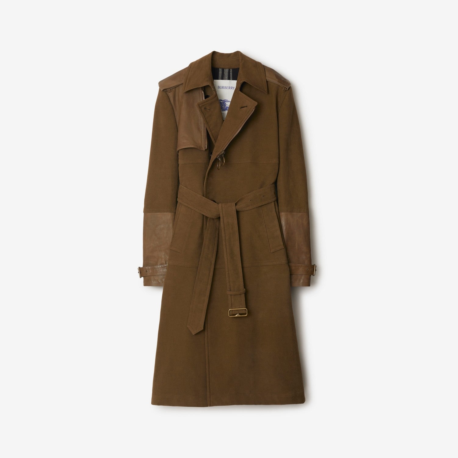 Long Cotton and Leather Trench Coat - Bramble