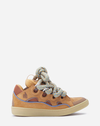 CURB SNEAKERS IN LEATHER WITH SNAKE LACES - CAMEL