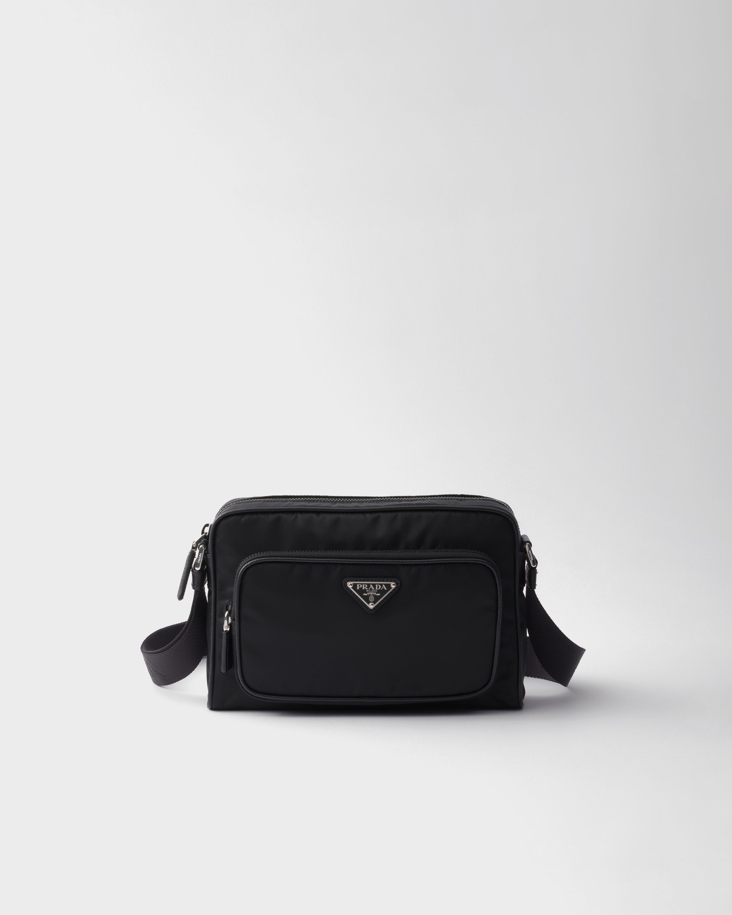 Small Re-Nylon and Saffiano leather shoulder bag Black