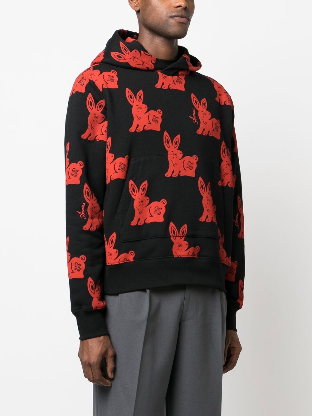 Rabbit-motif cotton hoodie