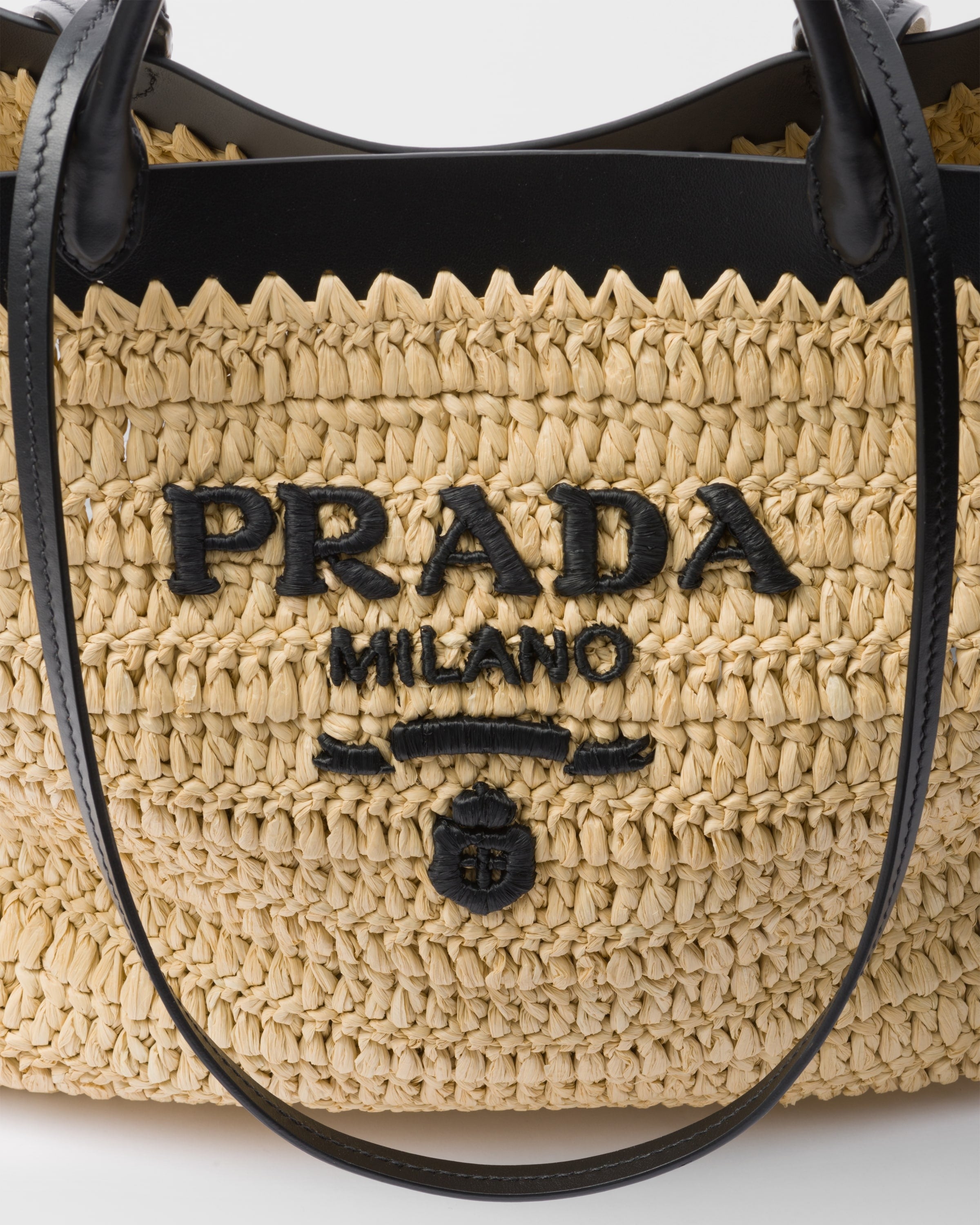 Medium crochet and leather tote bag Tan/Black