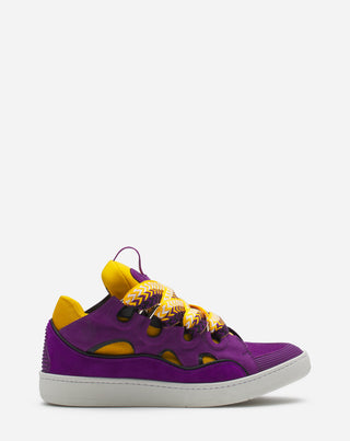 LEATHER CURB SNEAKERS - PURPLE/YELLOW