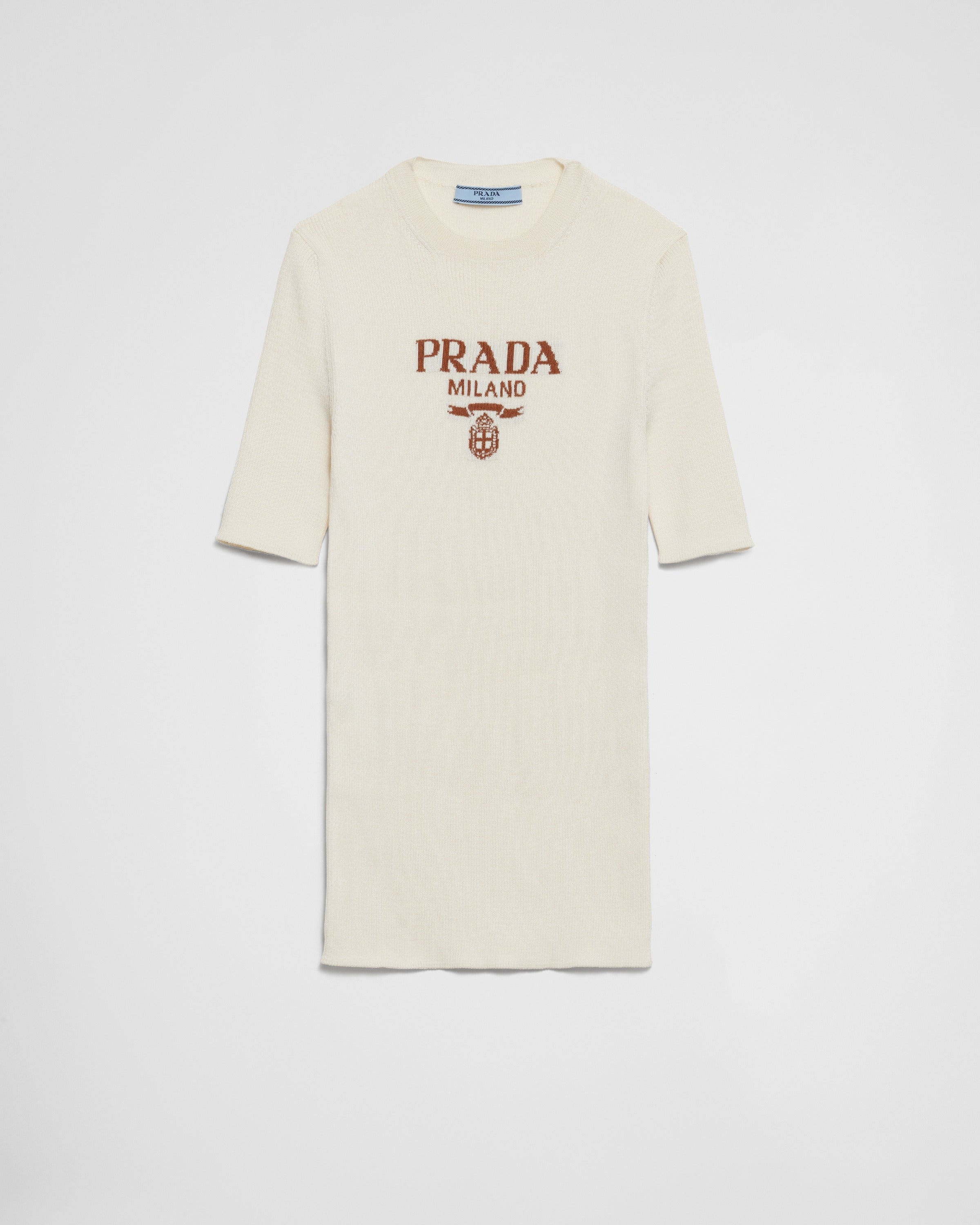 Silk crew-neck sweater with logo Ivory