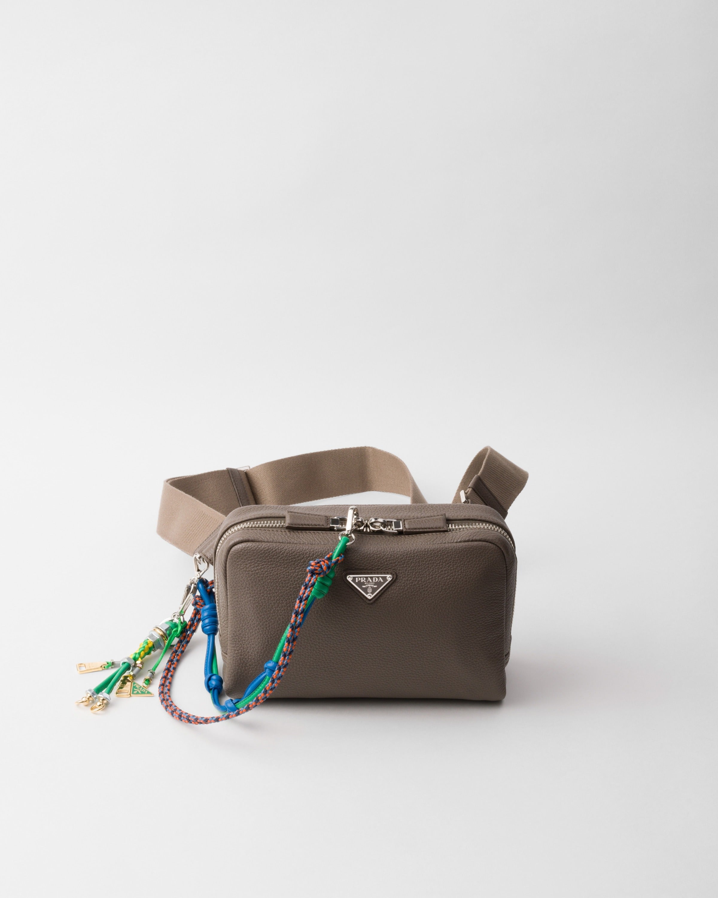Leather shoulder bag with charm Bamboo Gray