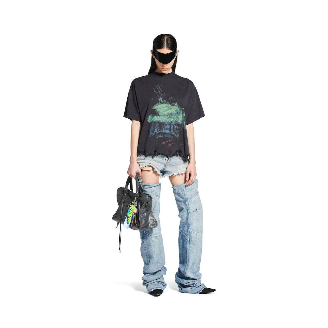 Diy Imprint Cropped T-shirt in Black Faded