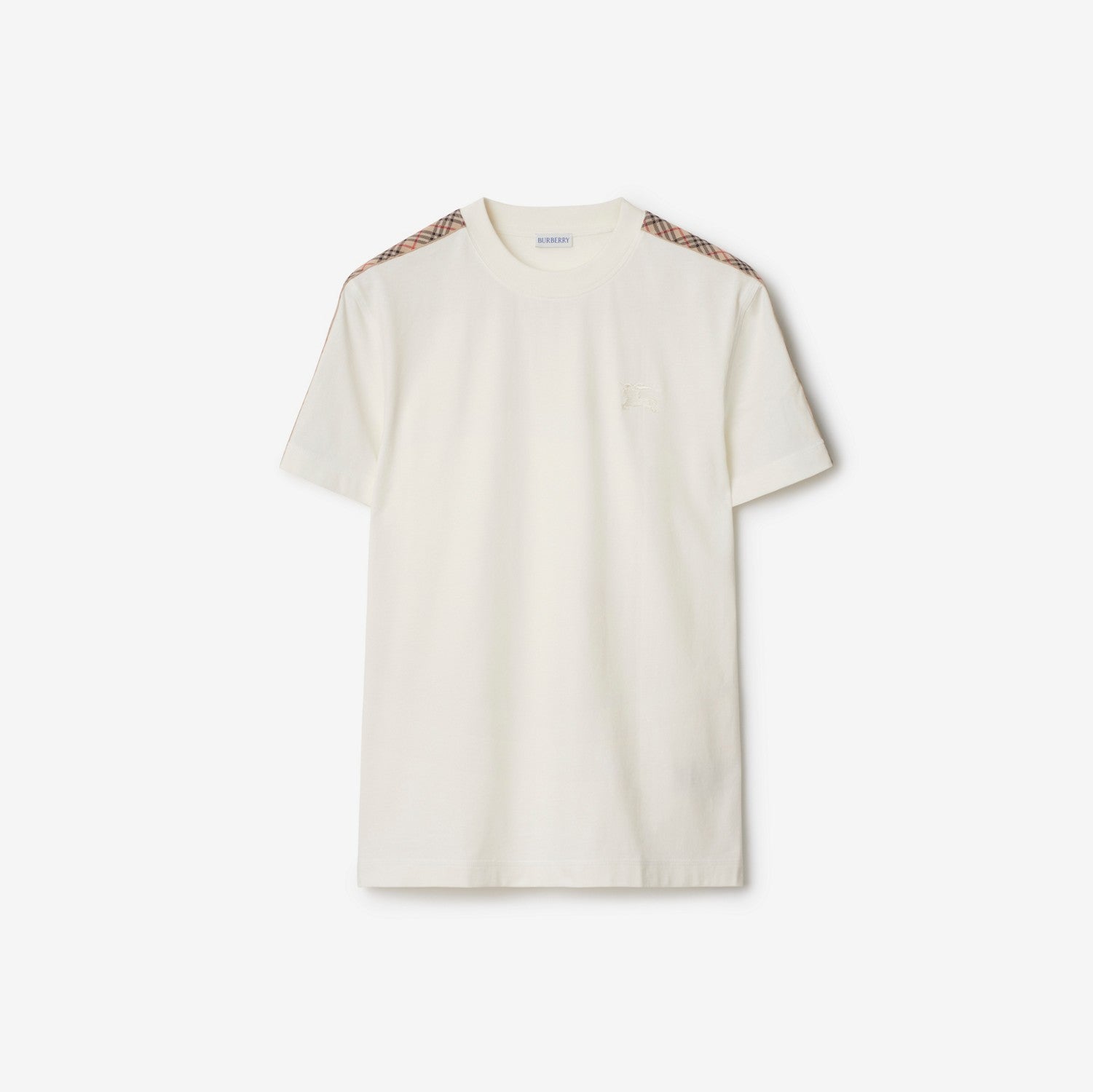 Check Trim Cotton T-shirt - Chalk