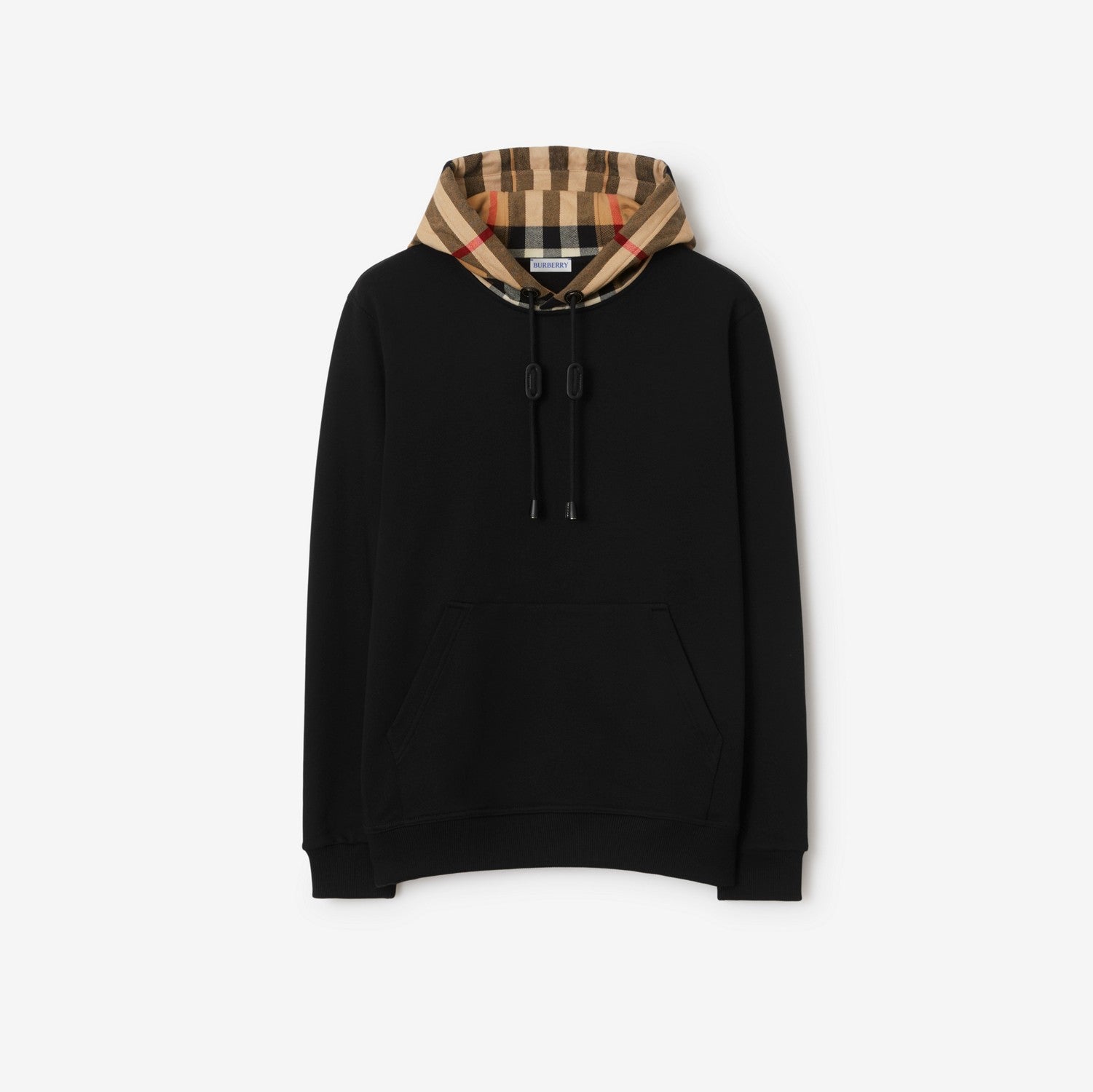 Check Hood Cotton Hoodie - Black