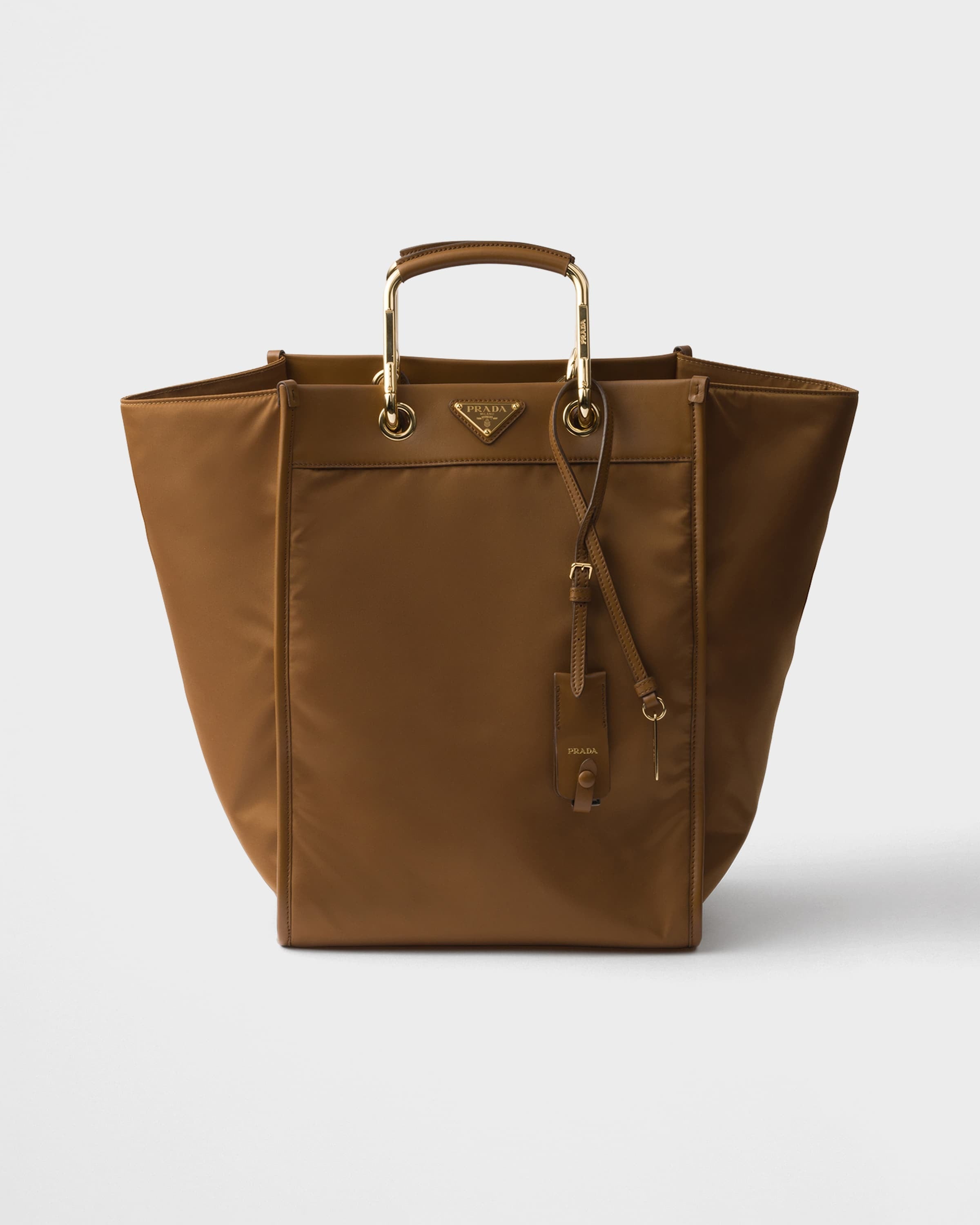 Large Re-Nylon and leather tote bag Brandy