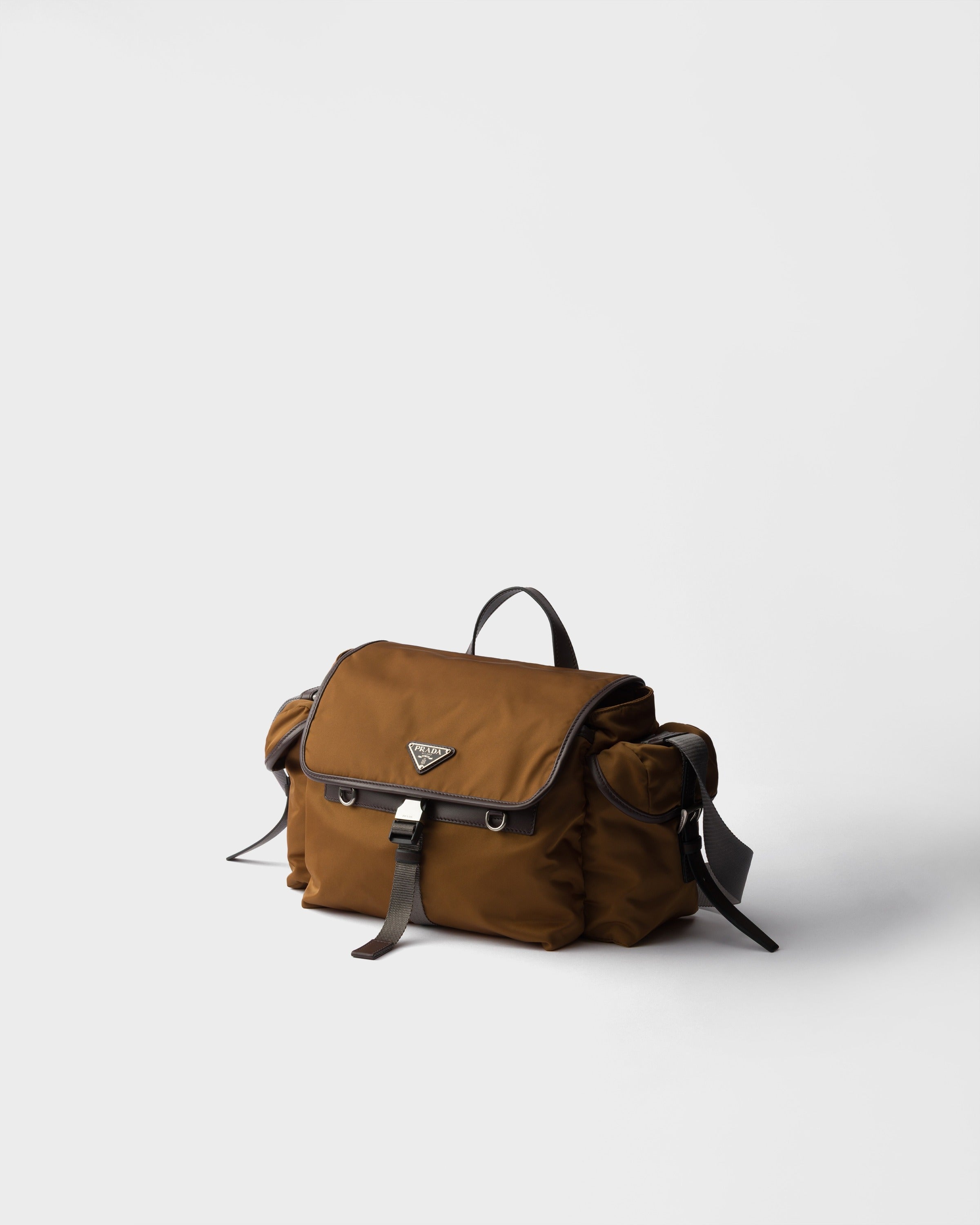 Re-Nylon and leather shoulder bag Brandy