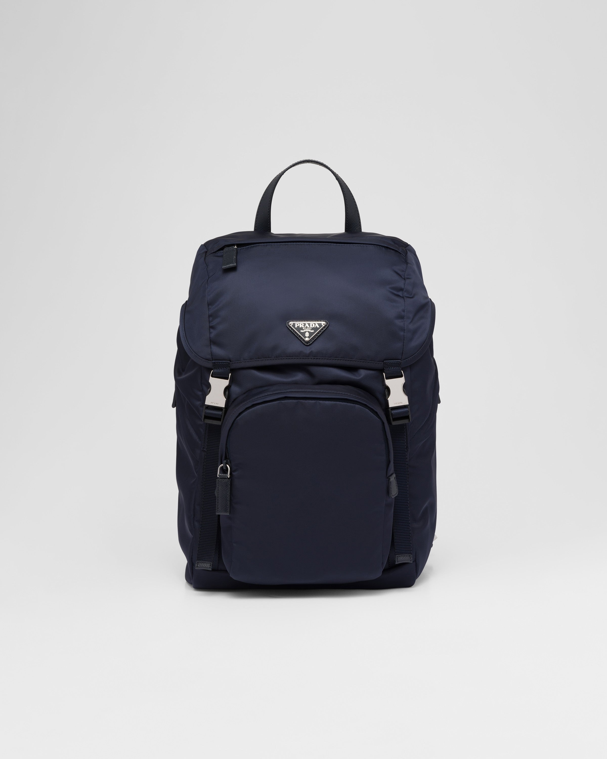 Re-Nylon and Saffiano leather backpack Navy
