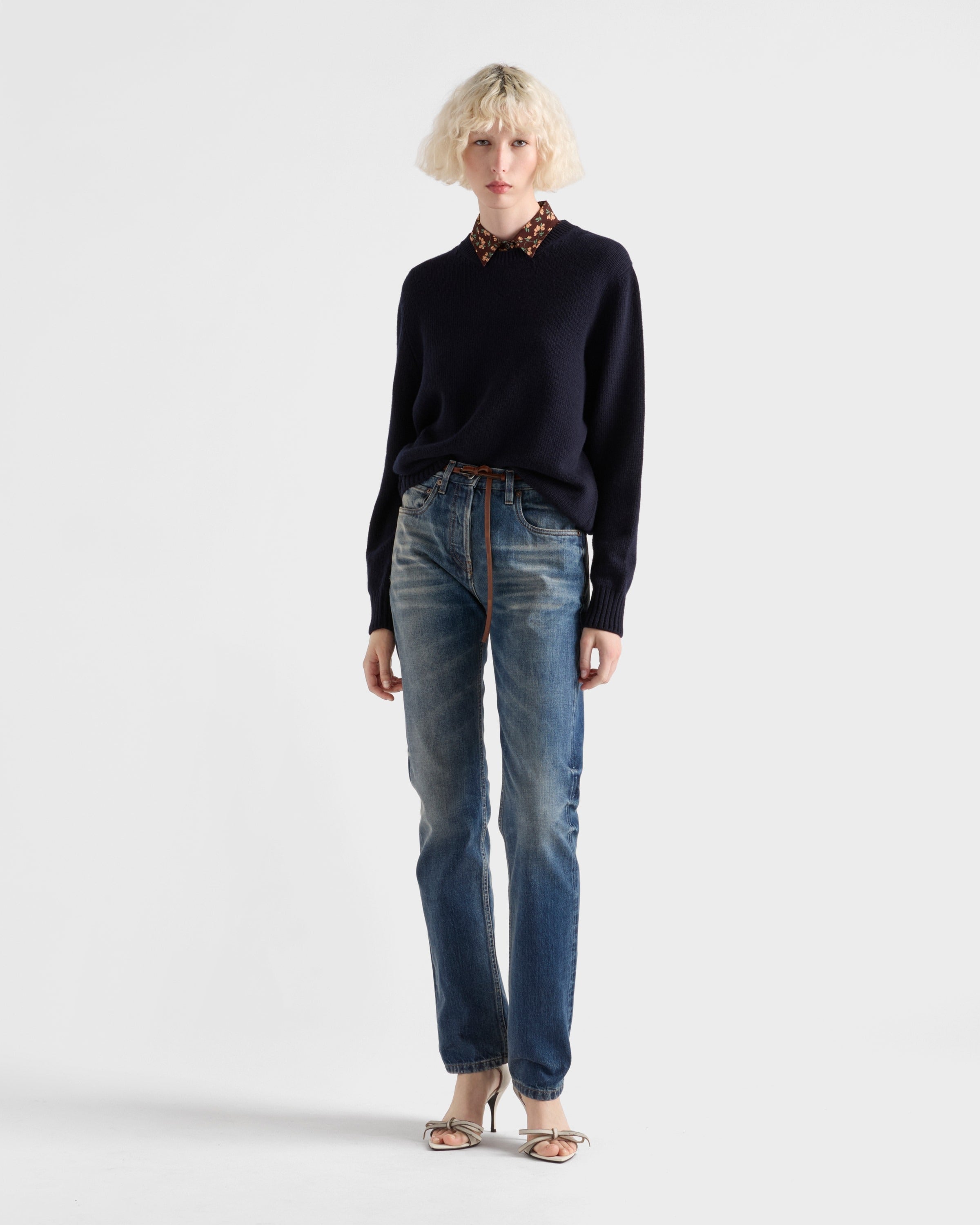 Wool and cashmere crew-neck sweater Navy