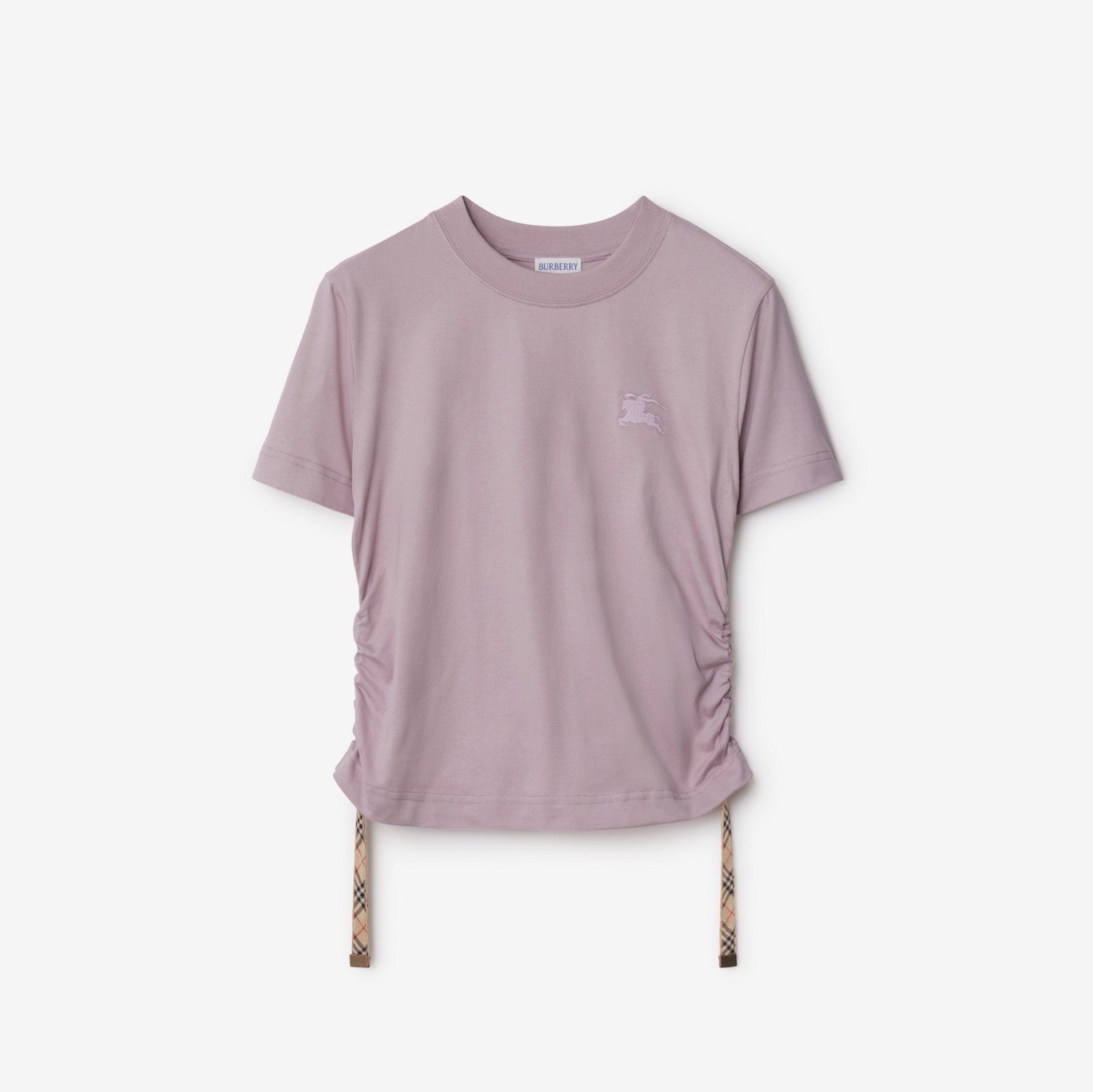 Check Trim Cotton T-shirt - Wisteria