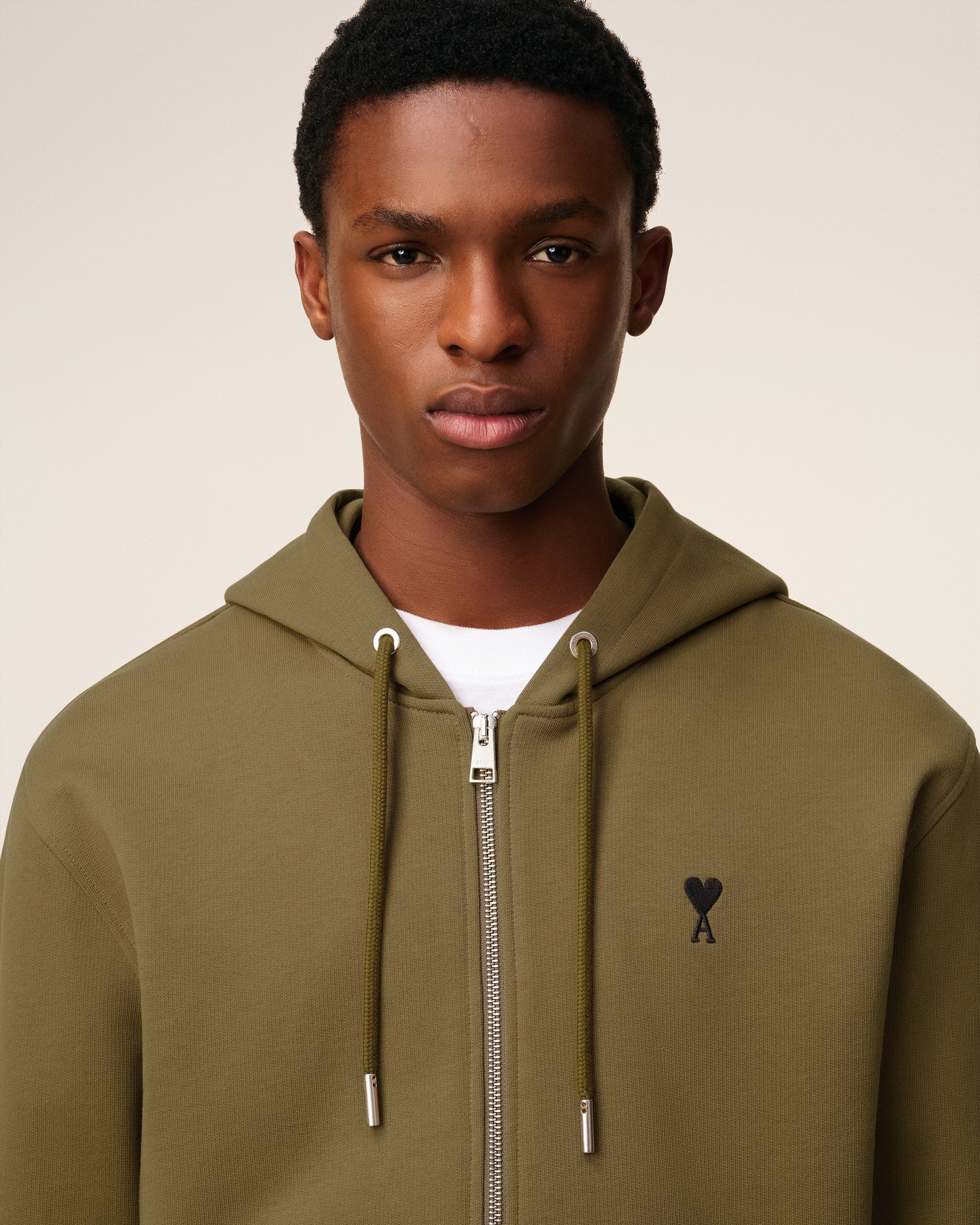 Green Cotton Zipped Ami De Coeur Hoodie BRONZE