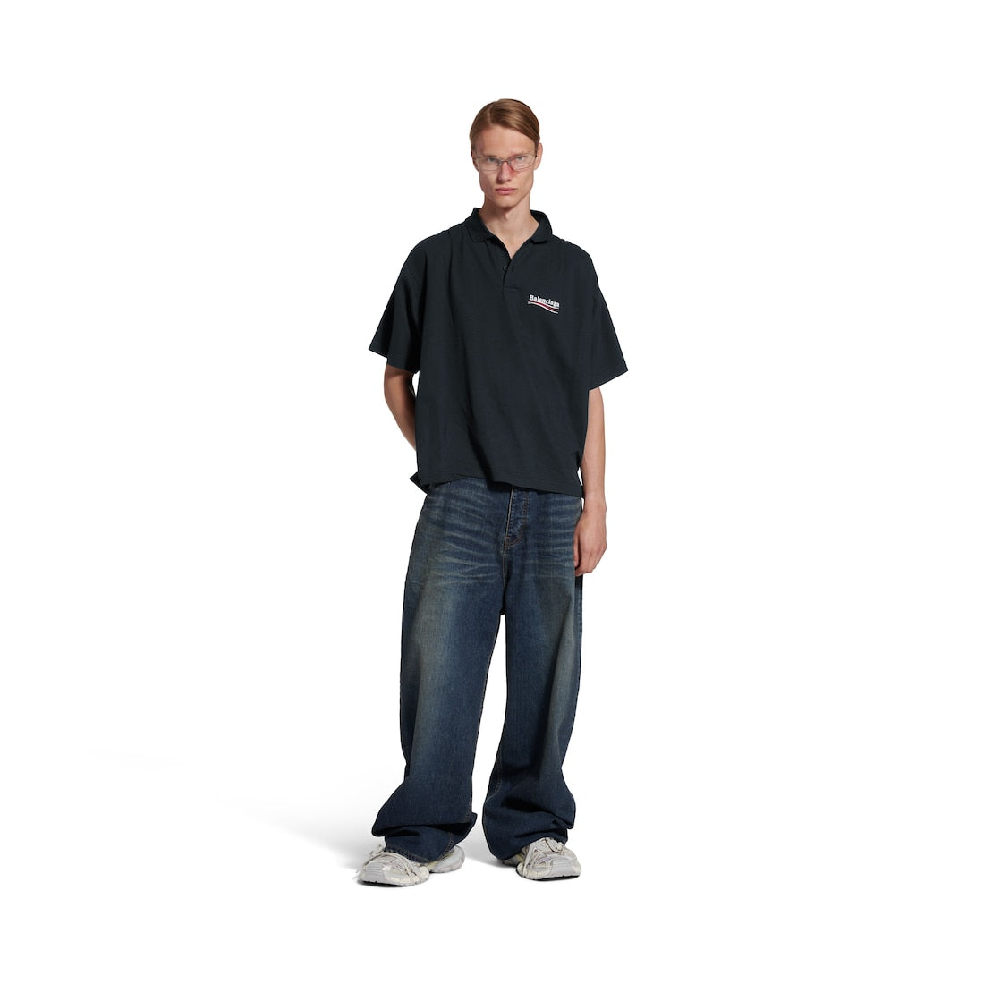 Men's Political Campaign Short Sleeve Regular Polo in Faded Black/White/Red