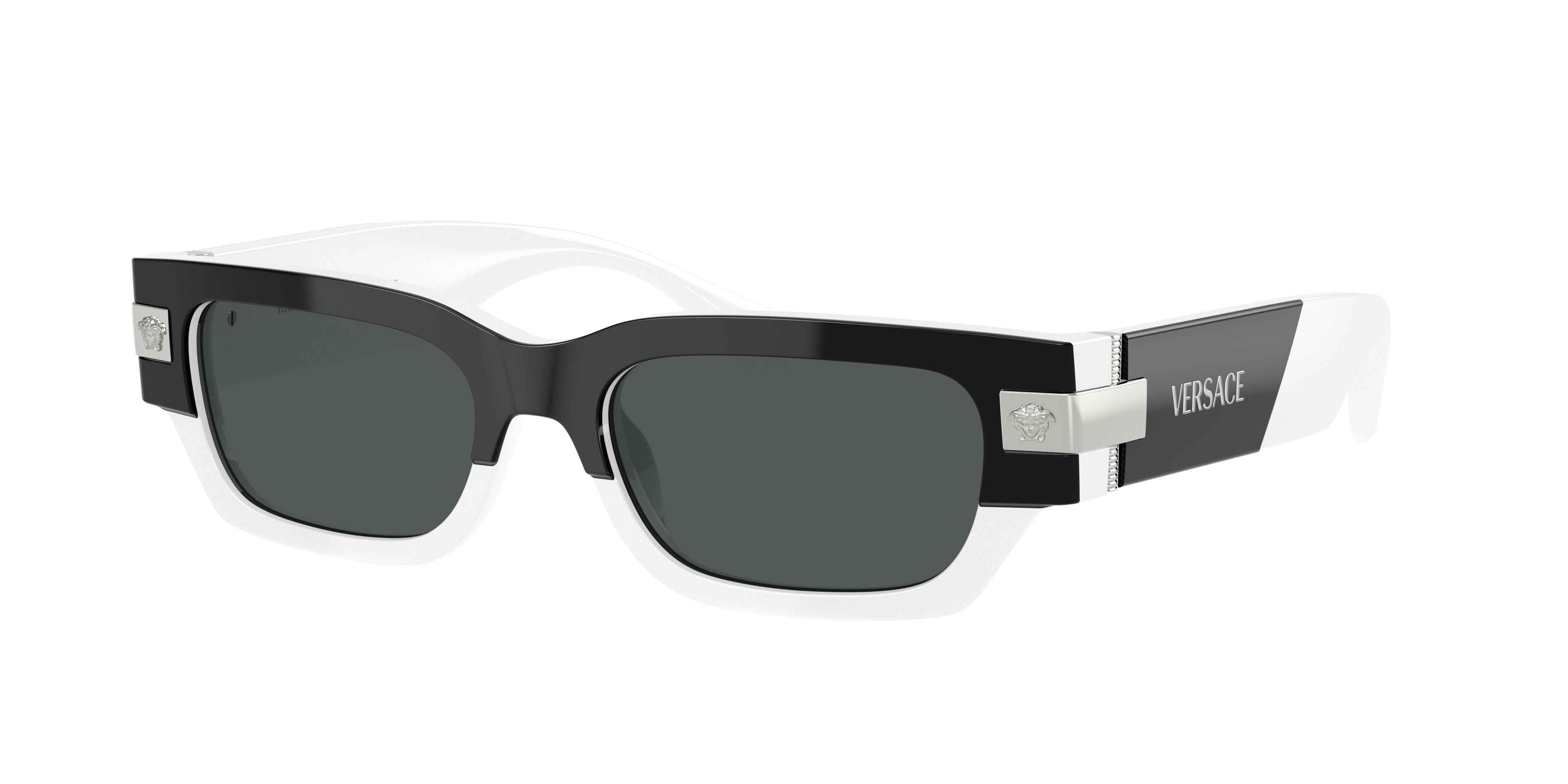 VERSACE VE4465 Top Black/White - Men Luxury Sunglasses, Dark Grey Lens