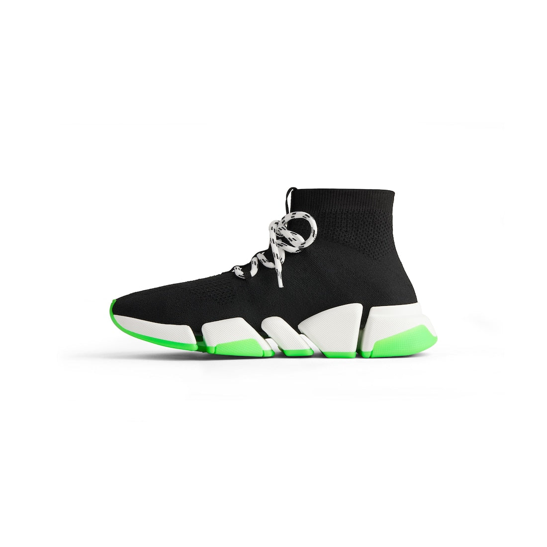 Speed 2.0 Lace-Up Sneaker in black recycled knit, white and neon green sole unit