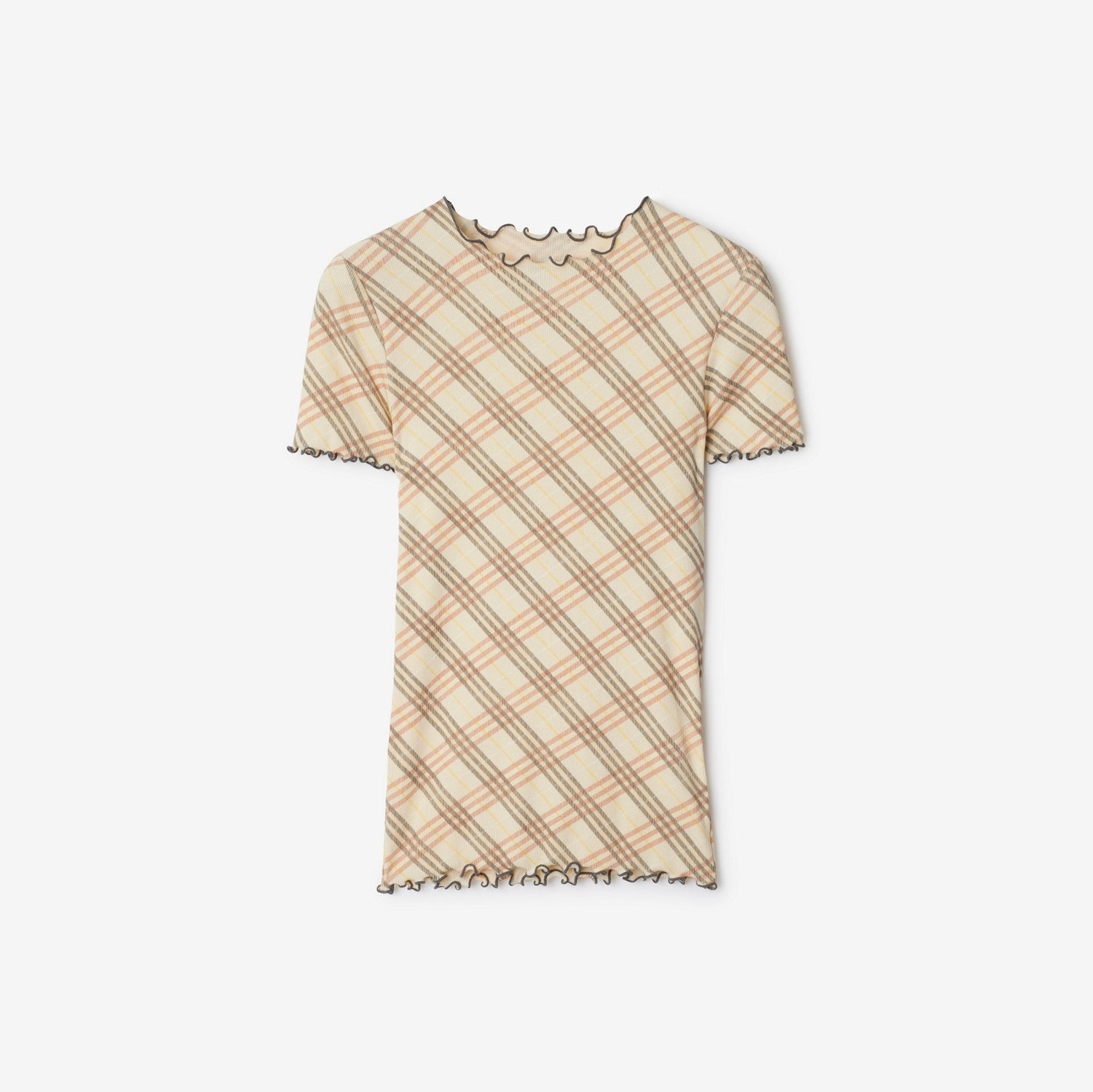 Check Stretch Cotton T-shirt - Teacup