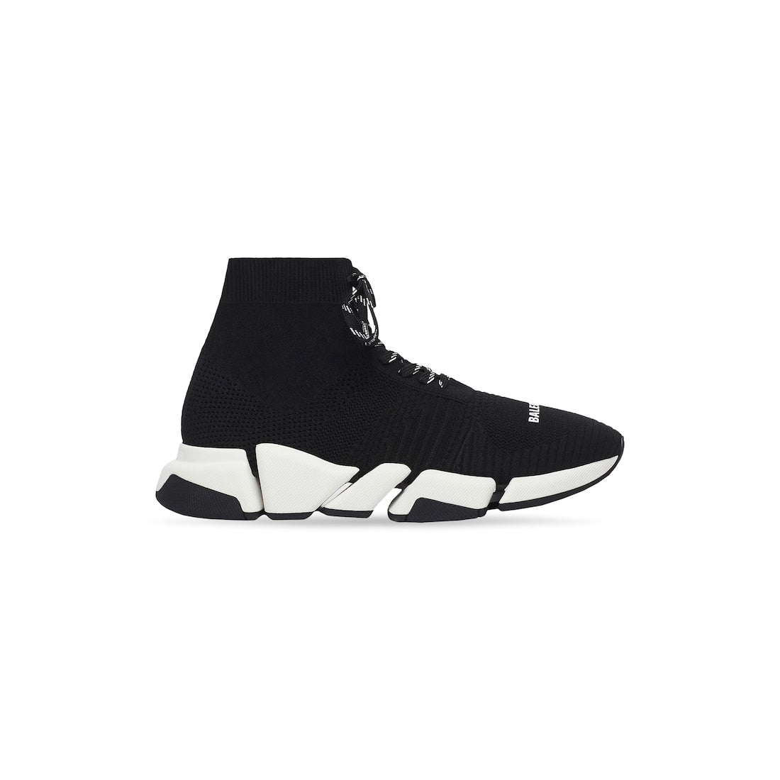 Speed 2.0 Lace-Up Sneaker in black recycled knit, white and black sole unit