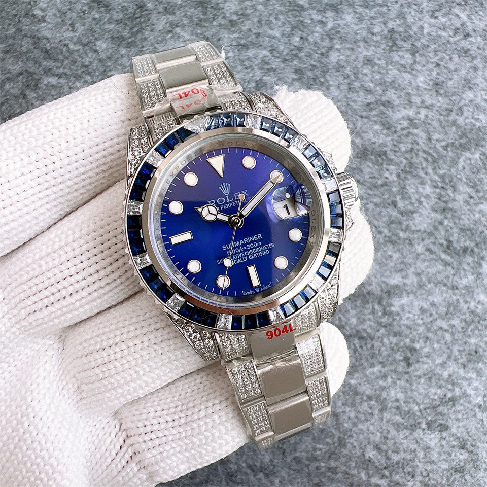 Rolex Submariner 40mm Diamond With Blue Dial Silver