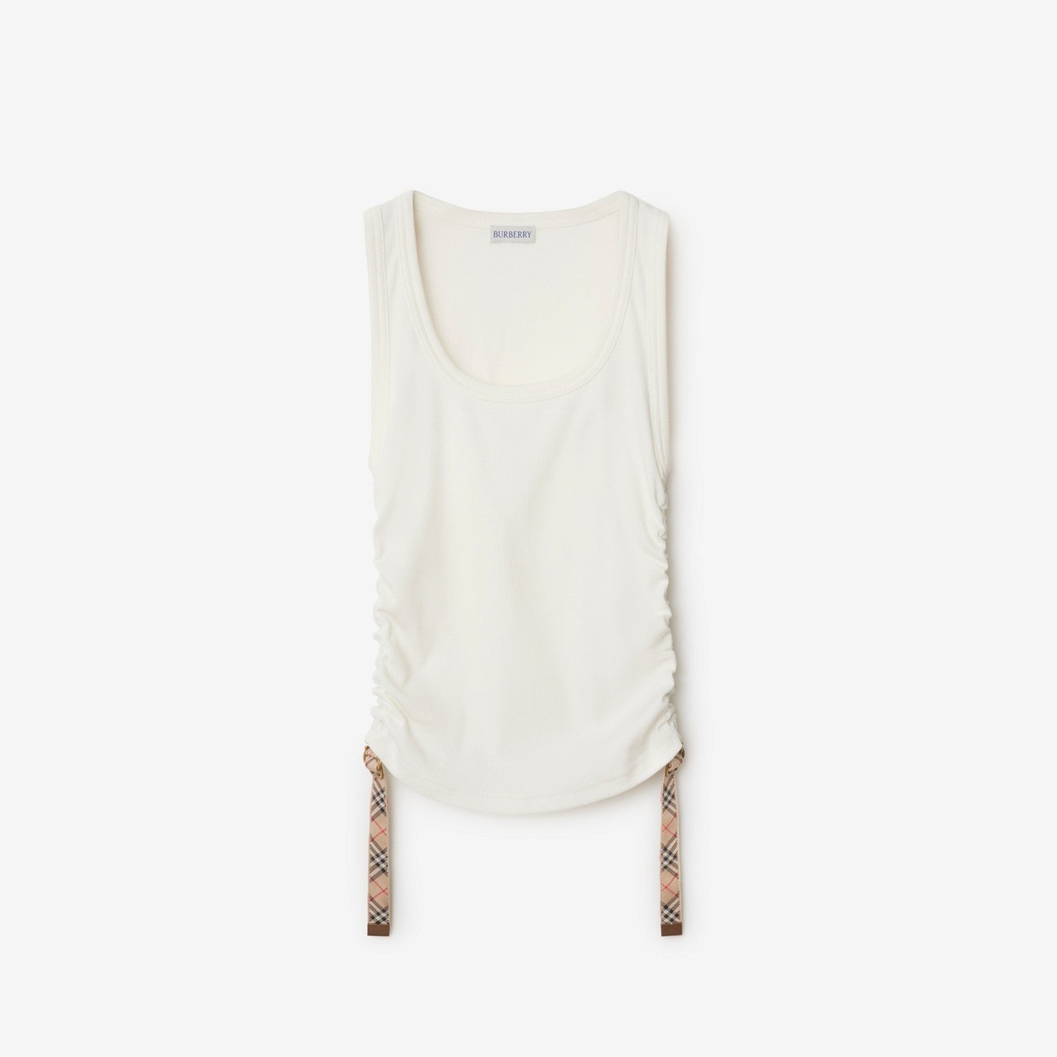 Check Trim Stretch Cotton Vest - Chalk