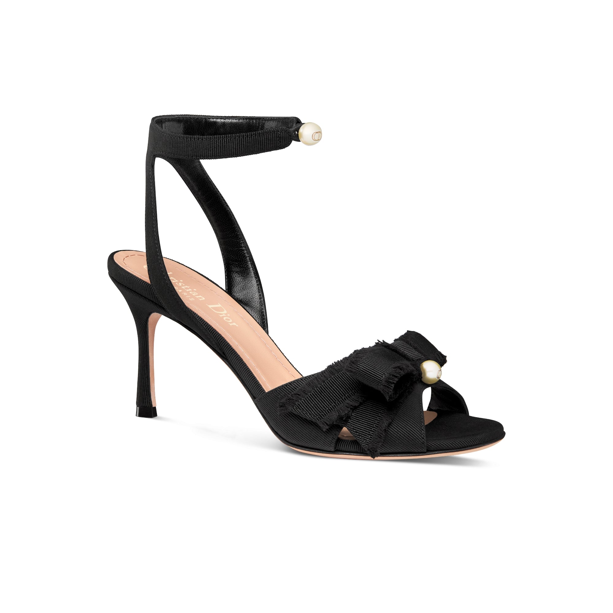 Adiorable Heeled Sandal - Black Fringed Grosgrain