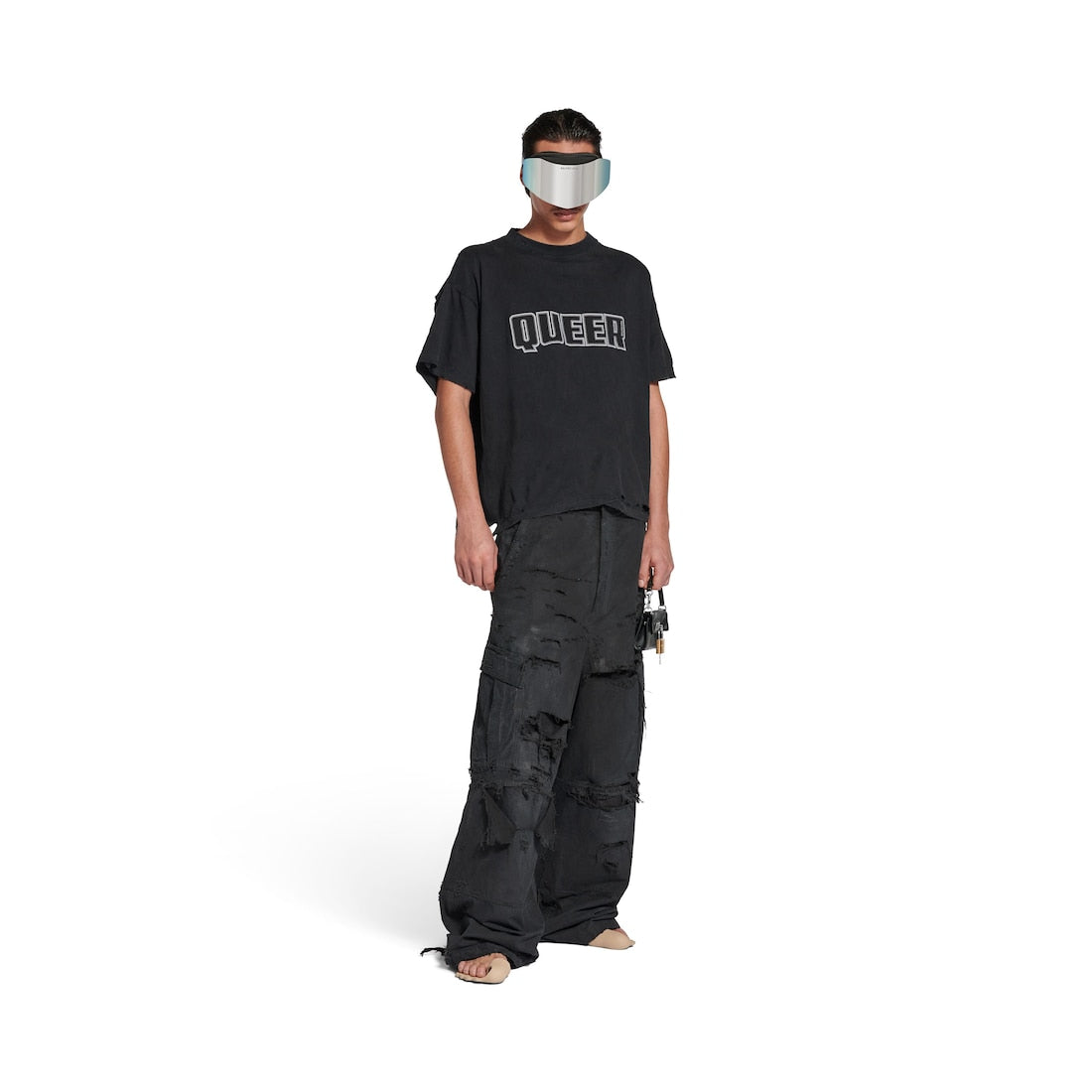 Queer Typo Boxy T-shirt in Black Faded