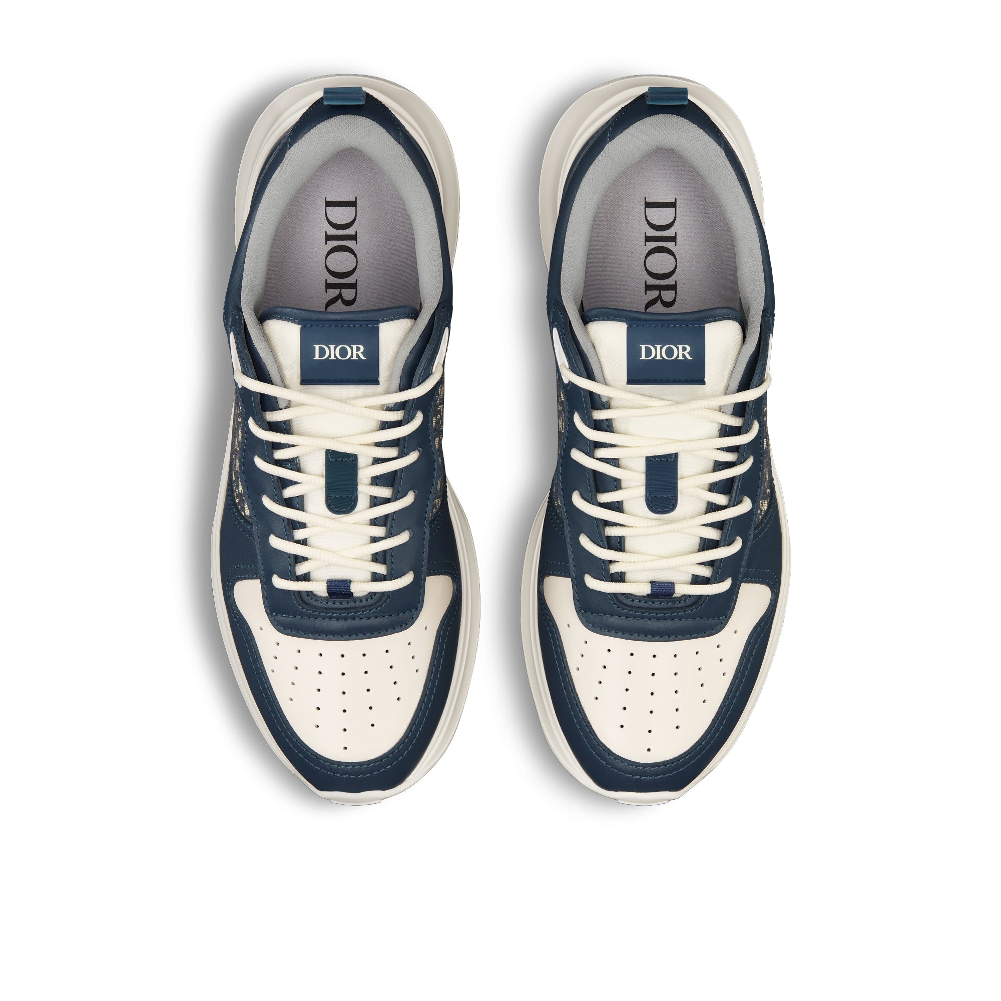 B25 Runner Sneaker - Navy Blue and Cream Smooth Calfskin with Beige and Black Dior Oblique Jacquard