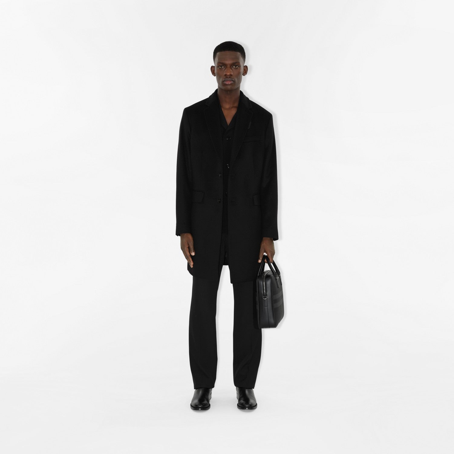 Wool Cashmere Tailored Coat - Black