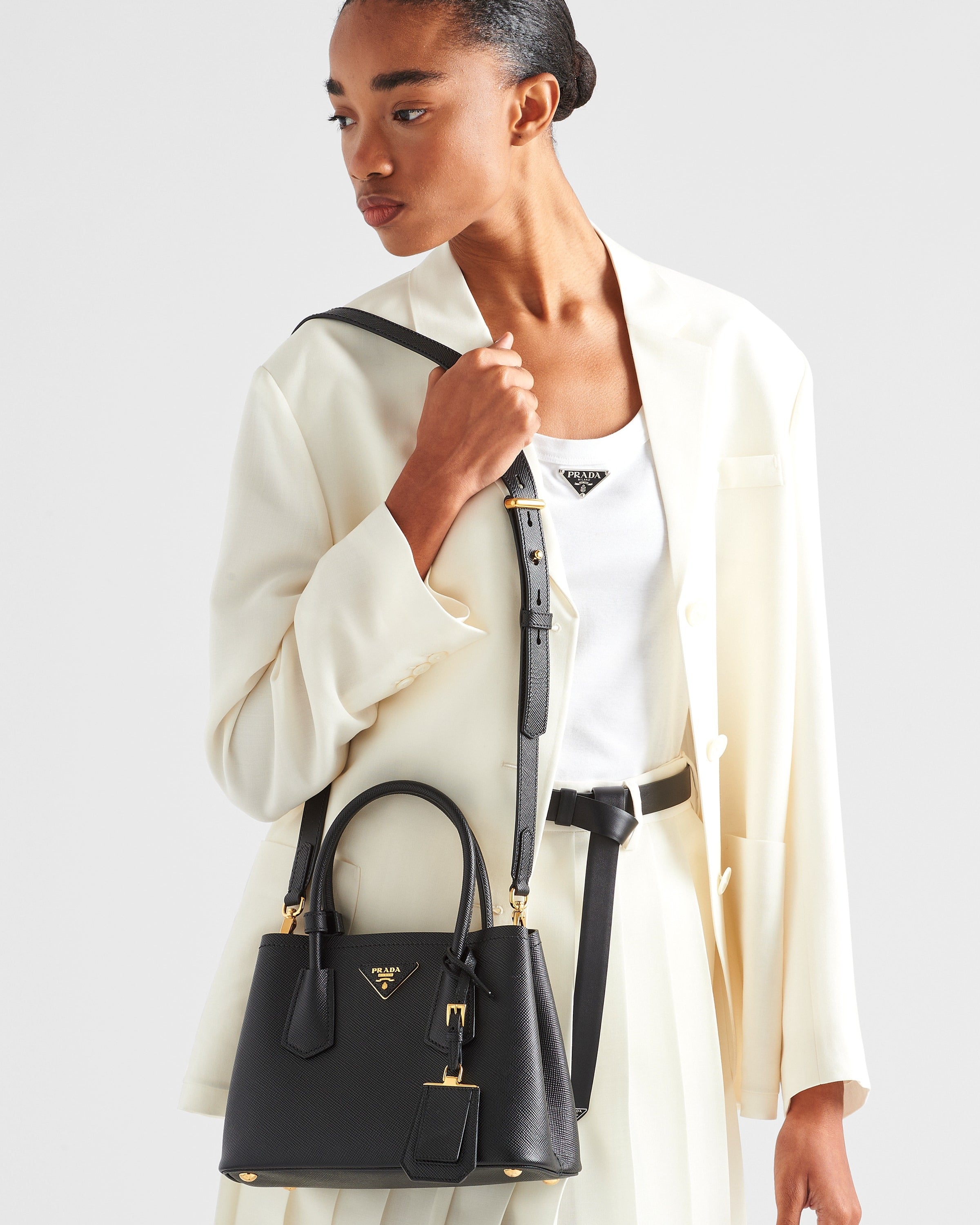 Small Prada Double Saffiano leather bag Black