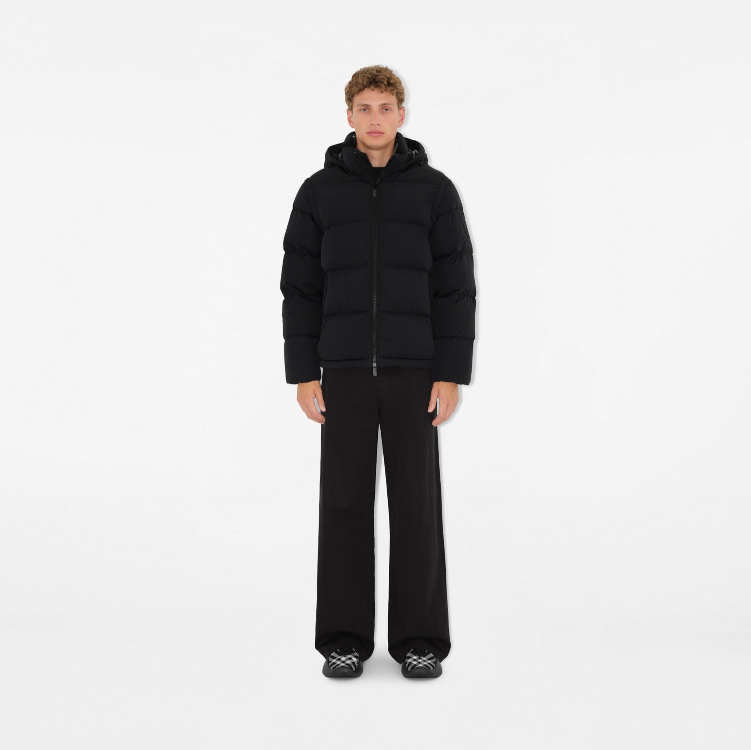 Detachable Sleeve Nylon Puffer Jacket - Black/charcoal