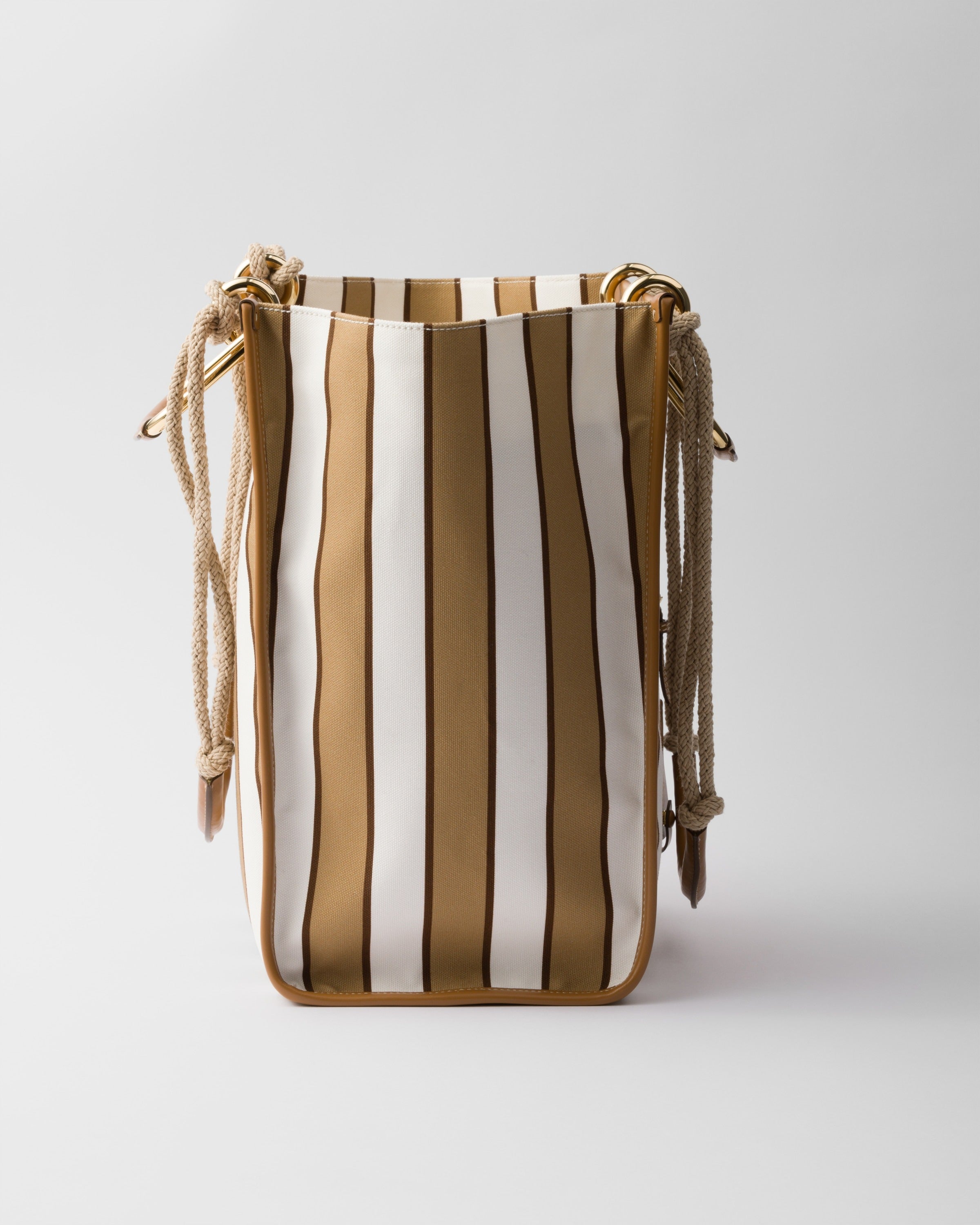 Large printed canvas and leather tote bag Camel/Caramel