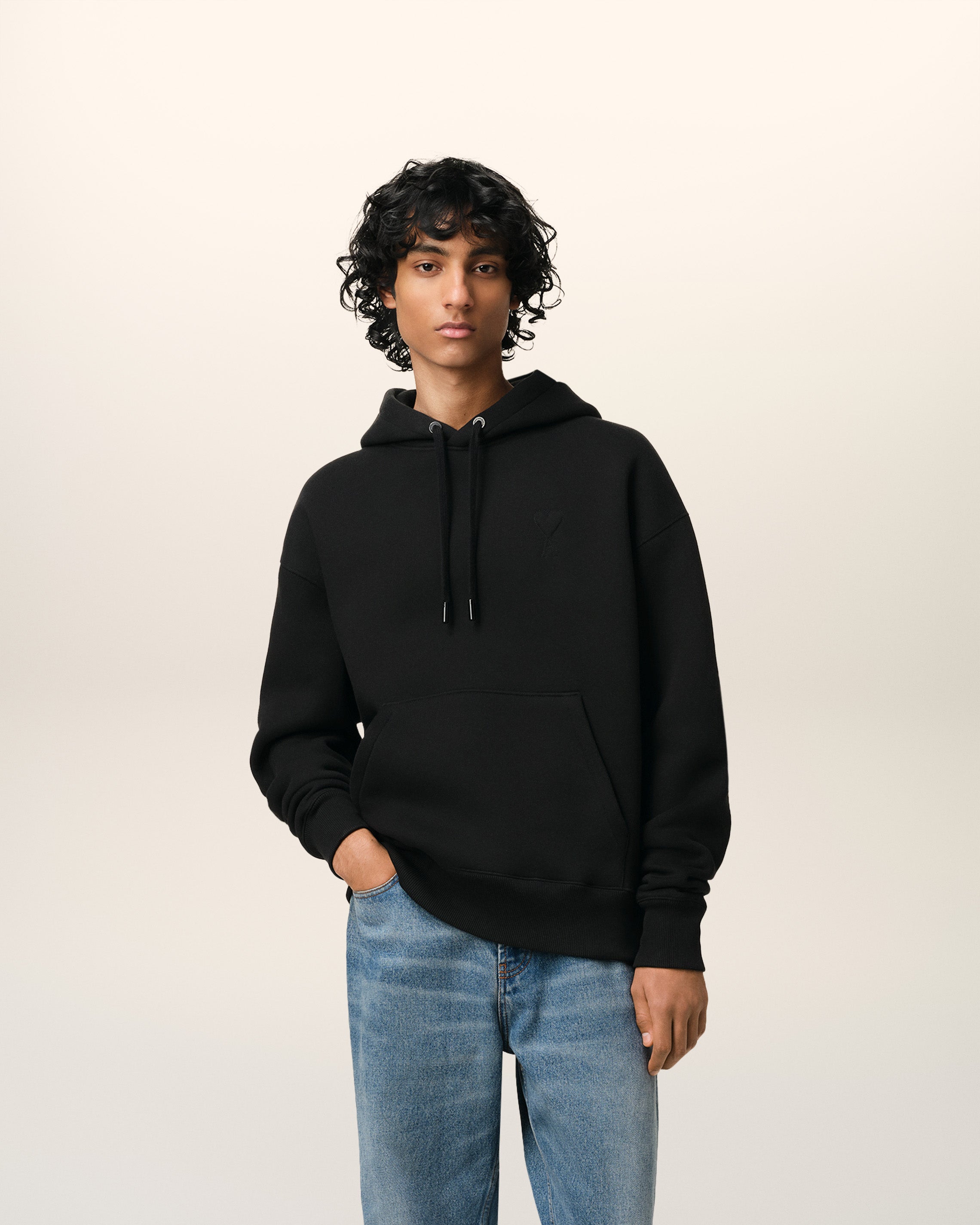 BLACK COTTON AMI DE COEUR HOODIE BLACK