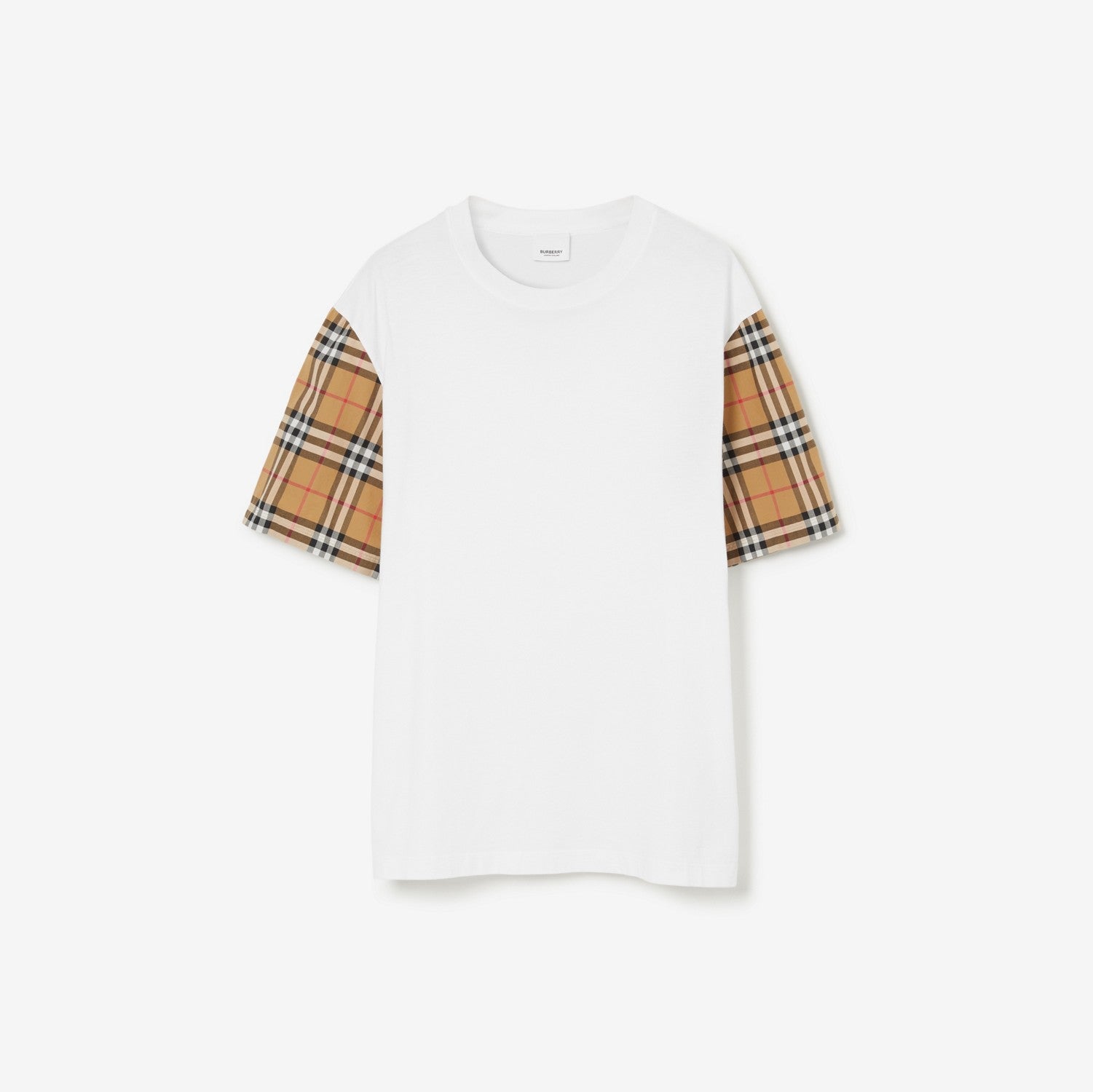 Check Sleeve Cotton T-shirt - White