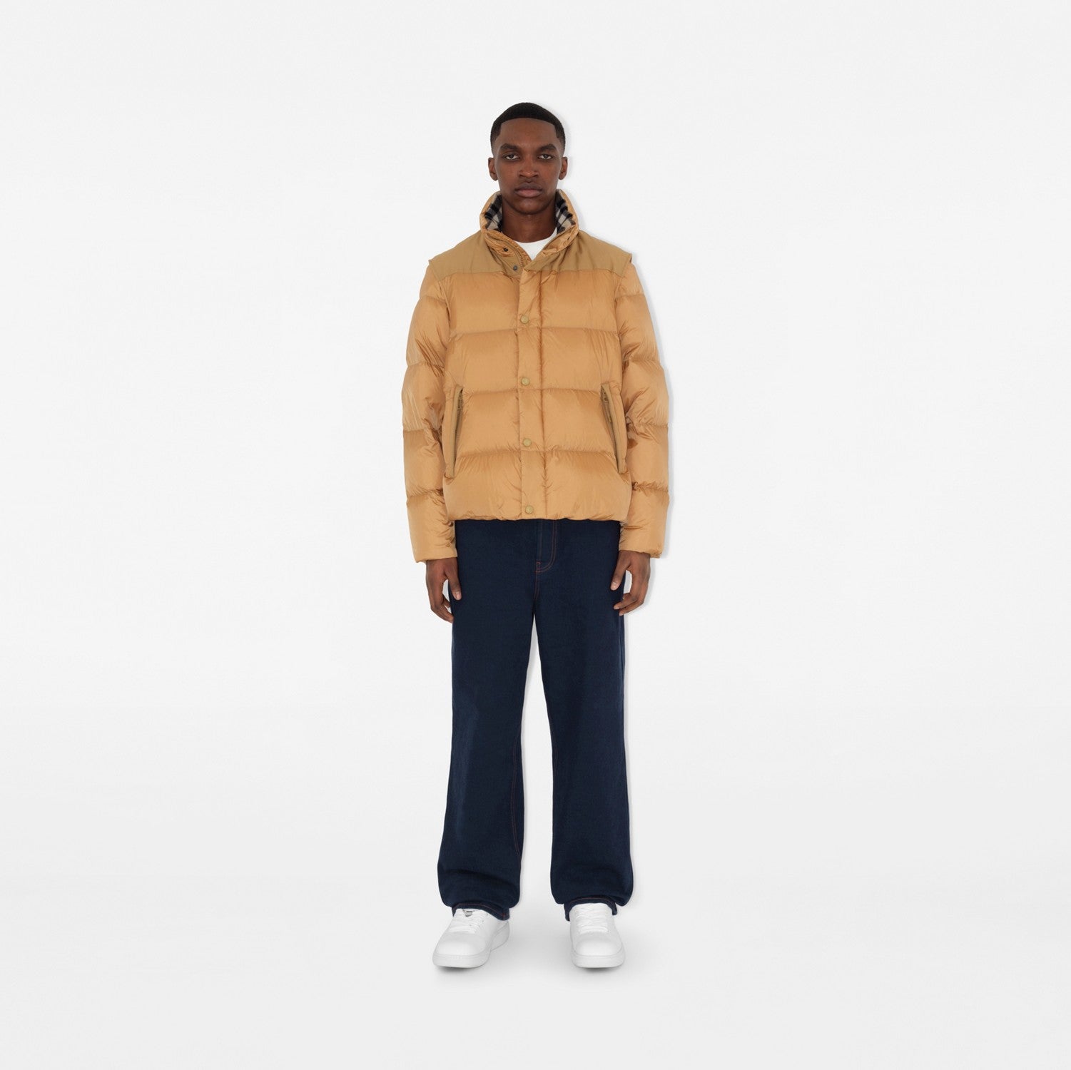 Detachable Sleeve Nylon Puffer Jacket - Warm honey