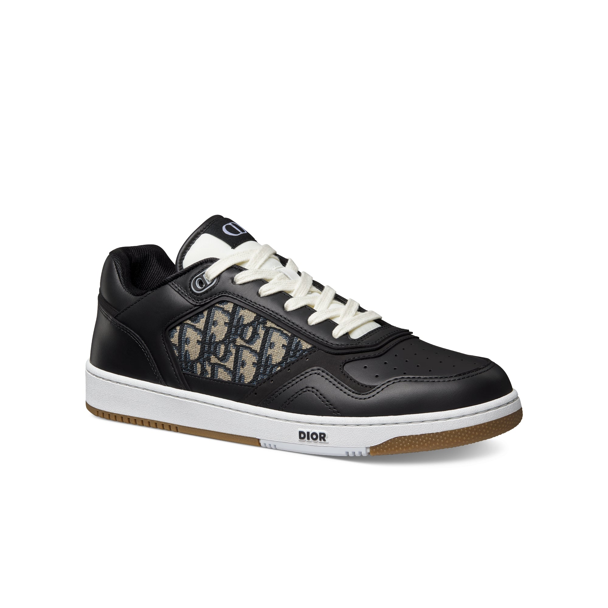 B27 Low-Top Sneaker - Black Smooth Calfskin with Beige and Black Dior Oblique Jacquard