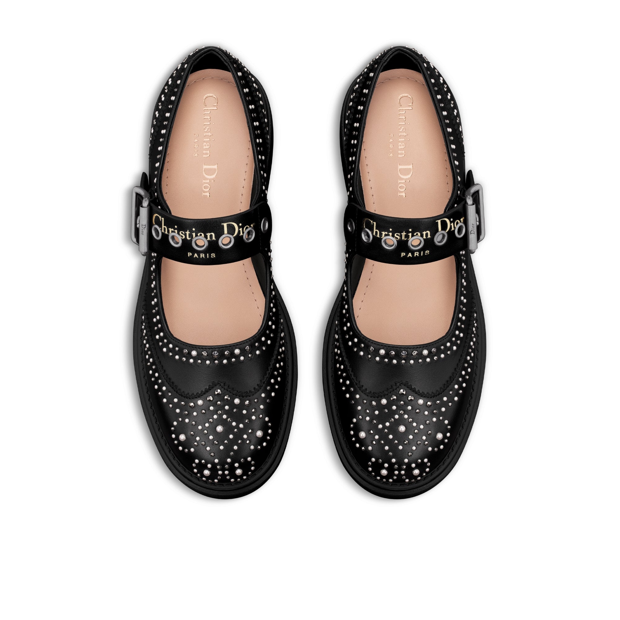 D-Society Baby - Black Calfskin with Silver-Finish Studs and White Resin Pearls